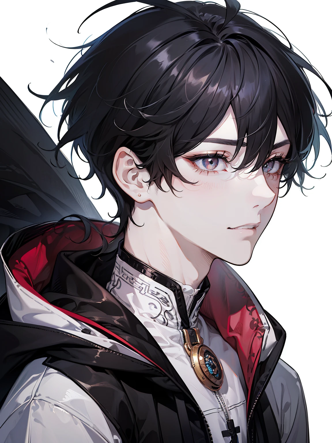 ((highest quality, masterpiece, 4k, finely detailed, detailed eyes, detailed face, gelbooru, pixiv)), warm lighting, ((solo, 1 male, handsome, masculine, adult male, broad shoulders, closeup of face)), ((black chin hair)), portrait, slight blush on cheeks, smiling, looking at viewer, ((lazy eyes, half-lidded, eyebags under eyes, black eyes with white pupils)), (wearing modern clothing, black hoodie, sweatpants), standing, ((black hair, medium long hair, shaggy hairstyle, messy hair)), city background