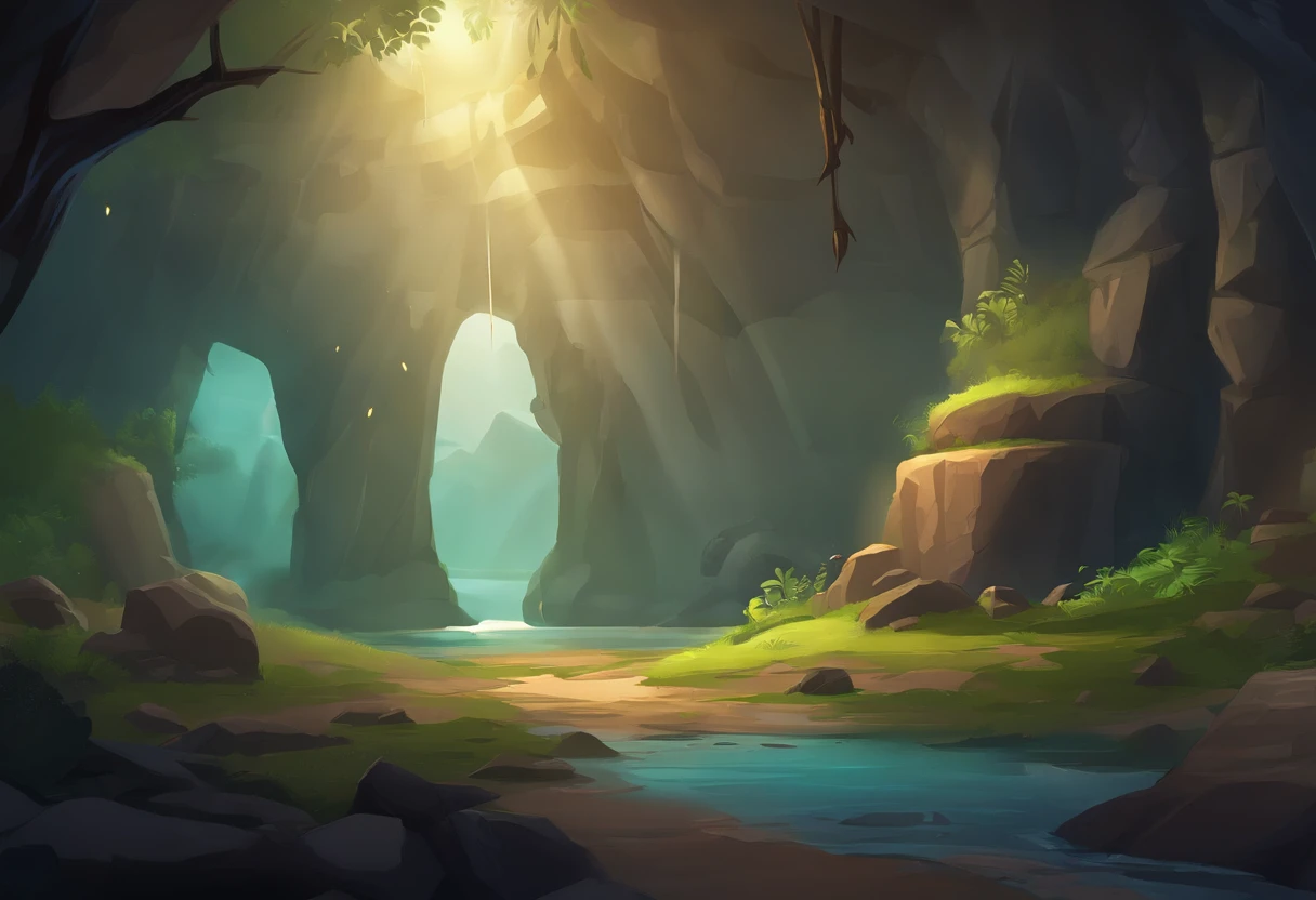 background art for 2d game, inside cave scenario, background battlefield, high quality, hd illustration,