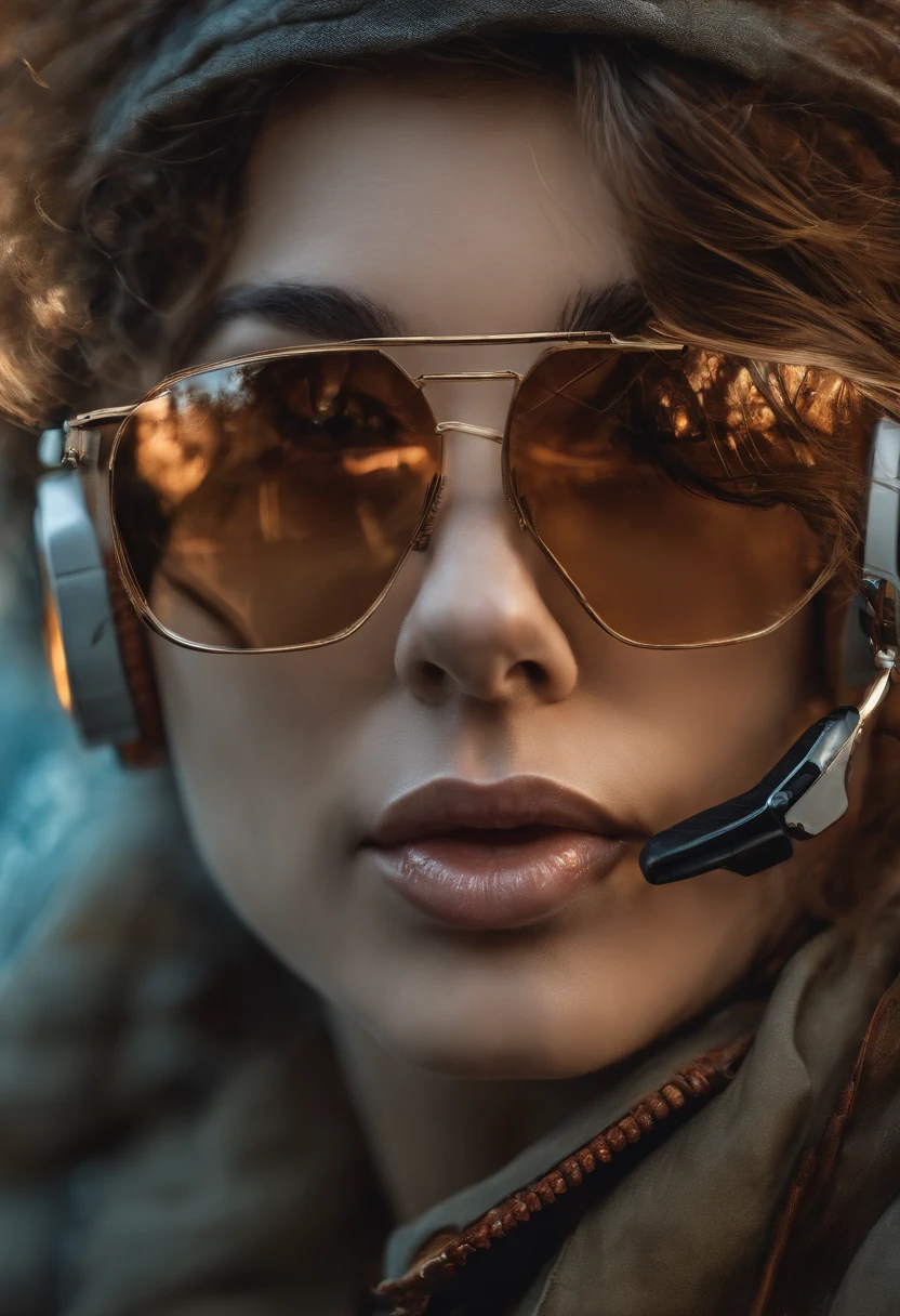Perfect centralization, mouse bonito, Use uma jaqueta da equipe de estudantes, wearing sunglasses, Usando fones de ouvido, alegria, Standing position, beleza abstrata, Centrado, looking at the camera, Facing the camera, nearing perfection, Dynamic, altamente detalhado, liso, foco nítido, 8k, high-definition resolution, illustration, arte de Carne Griffiths e Wadim Kashin, fundo branco
