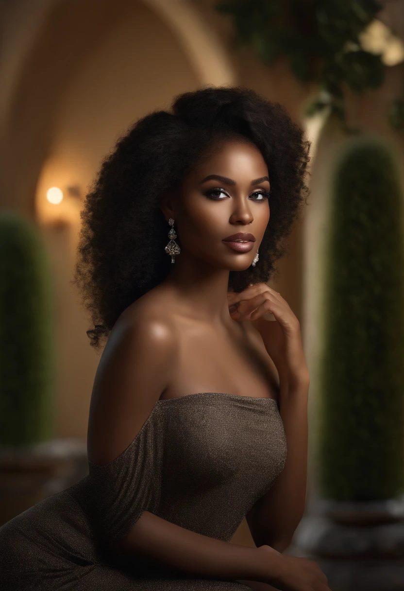 (studio lighting,ultra-detailed)black female,beautiful detailed eyes,beautiful detailed lips,extremely detailed eyes and face,longeyelashes,natural beauty,[](realistic,photorealistic,photo-realistic:1.37),(best quality,4k,8k,highres,masterpiece:1.2),vivid colors,soft lighting,subtle shadows,glowing skin,sexy pose,artistic photography