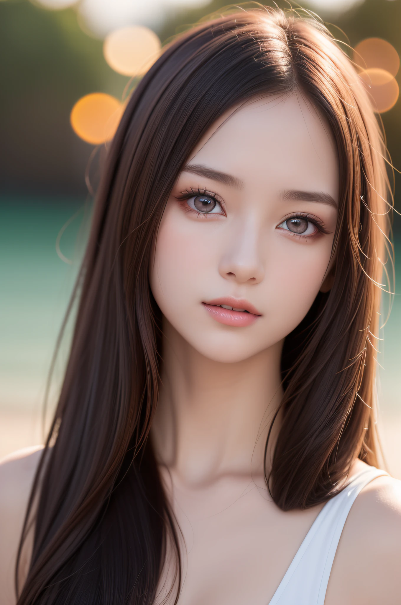 ((***ung girls)), (extremely detailed beautiful face), Amazing face and eyes, (Best Quality:1.4), (Ultra-detailed), (extremely detailed CG unified 8k wallpaper), Highly detailed, High-definition raw color photos, Professional Photography, Amazing face and eyes, Pink eyes, Twin-tailed, Brown hair, Model, (((Bokeh))), depth of fields, Beach, Twilight, Sunset