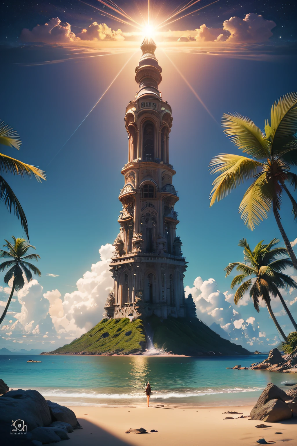 Epic movie poster，a volcano erupts，Award-Awarded（full bodyesbian：1.3）portrait photo of an（moana：1.2），（Seashell Bikini：1.2），（Water Goddess：1.2），tribal tattoos，（wading：1.2）in the pacific（the ocean：1.1），（Partially submerged shots：1.2），（swell sea：0.9），Desert island background，palmeiras，sea beach，Fluffy clouds in the sky，outrun，vaporization，trendding on artstation，The is very detailed，finedetail，iintricate，（lens flare glow：0.9），（The light from the back window is backlighted：0.9），（Halo：0.9），[Style-Micro :: 10], 8k, Ultra HD display，HighestQuali，超高分辨率，Extremely beautiful,Strong gaze, highly  detailed，3d graphic，(Extremely detailed Cg Unity 8K wallpaper)，professional, Beautiful and delicate water,