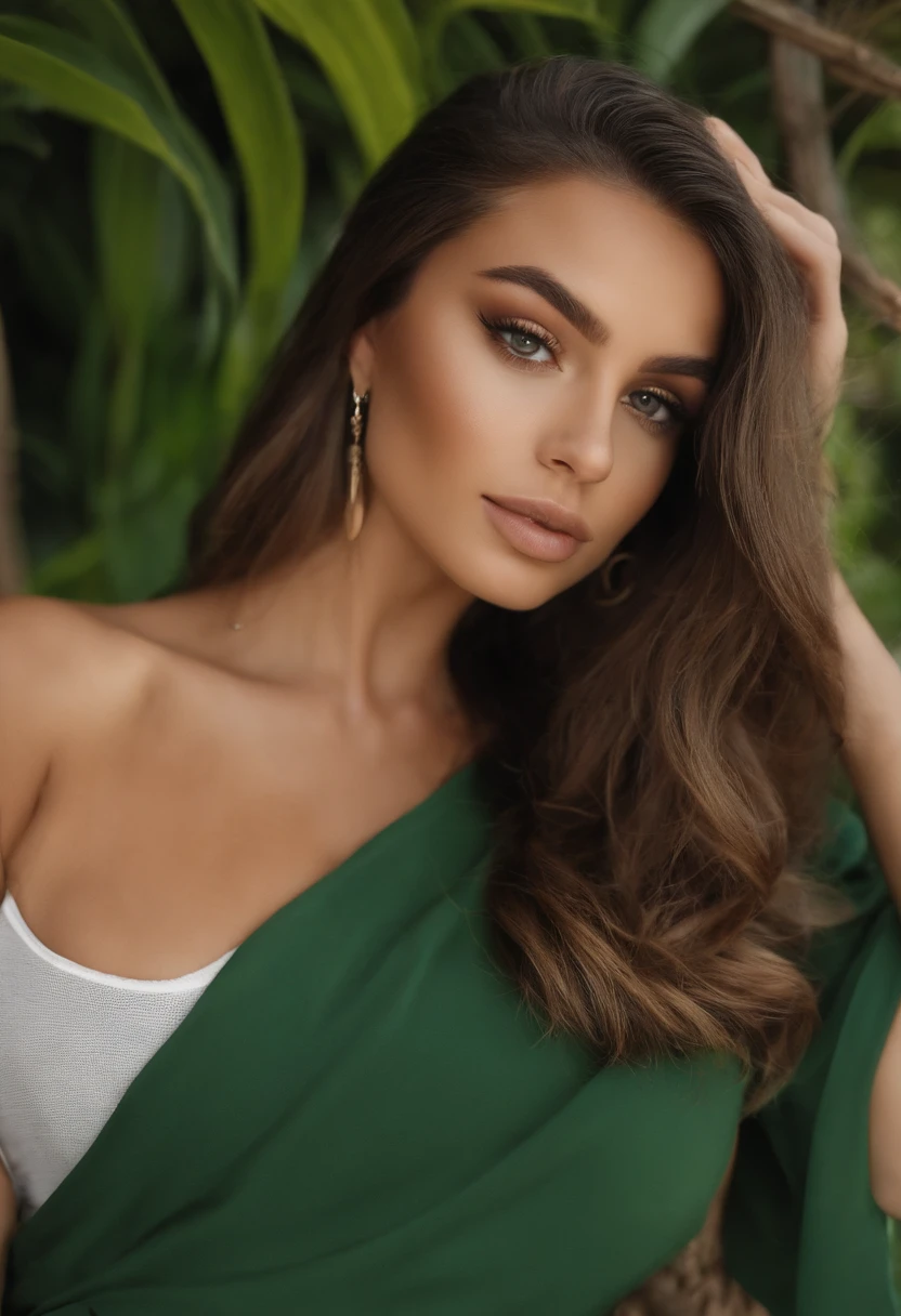 mulher arafed com uma regata branca e um colar, menina sexy com olhos verdes, Retrato Sophie Mudd, cabelos castanhos e olhos grandes, selfie de uma jovem mulher, Olhos do quarto, Violeta Myers, sem maquiagem, maquiagem natural, Looking directly at the camera, Rosto com ArtGram, maquiagem sutil, Impressionante tiro de corpo inteiro, olhos verdes penetrantes,completely naked show her