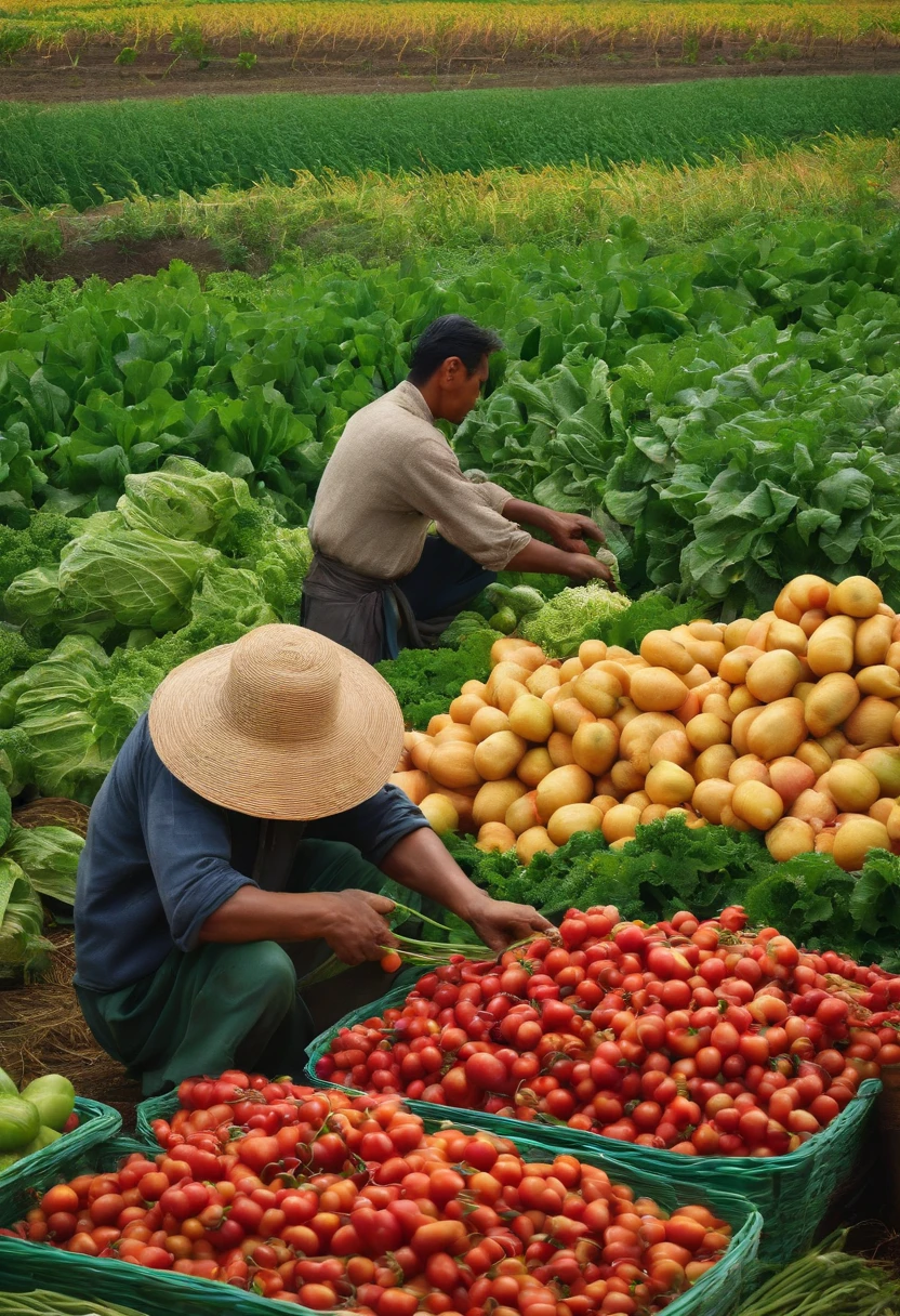 Agricultural operations、male people、Harvesting vegetables