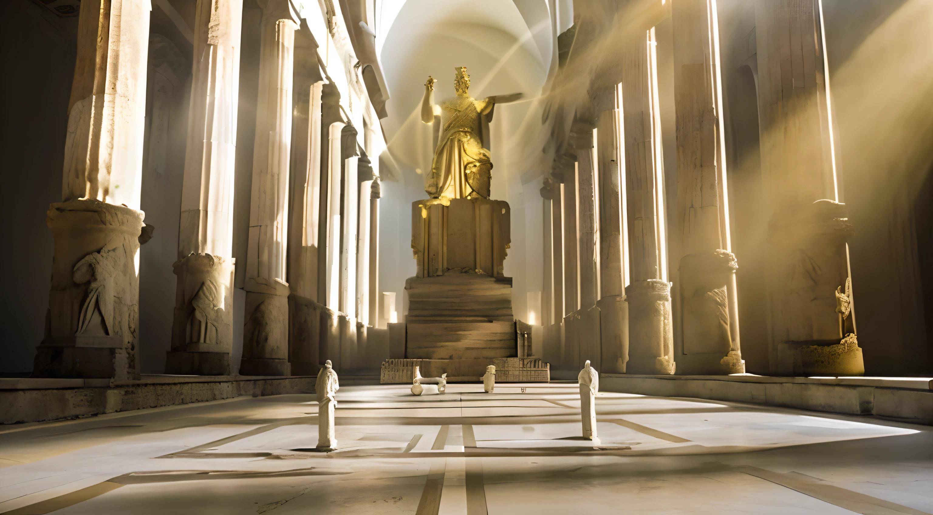Arafed view of a large statue in a very large building, Trono do Olimpo, statue of zeus, Reis antigos em vestes brancas, Sala do Trono, epic scene of zeus, the goddess hestia, Olympian God, arte conceitual de deus, O Deus Atena, em uma sala do trono, Ozymandias, Sala do trono primorosamente projetada, templo antigo