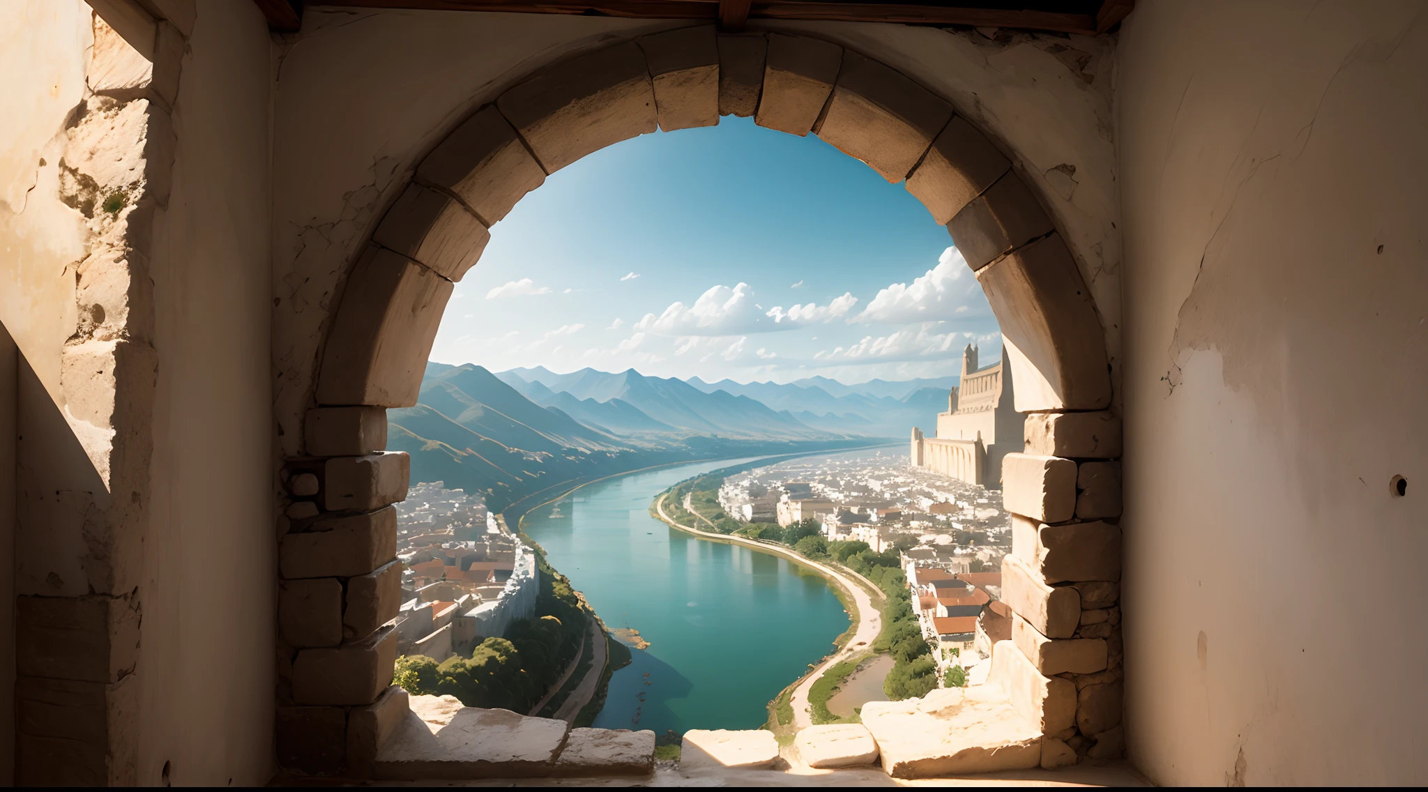nilo river, seen through a ancient window