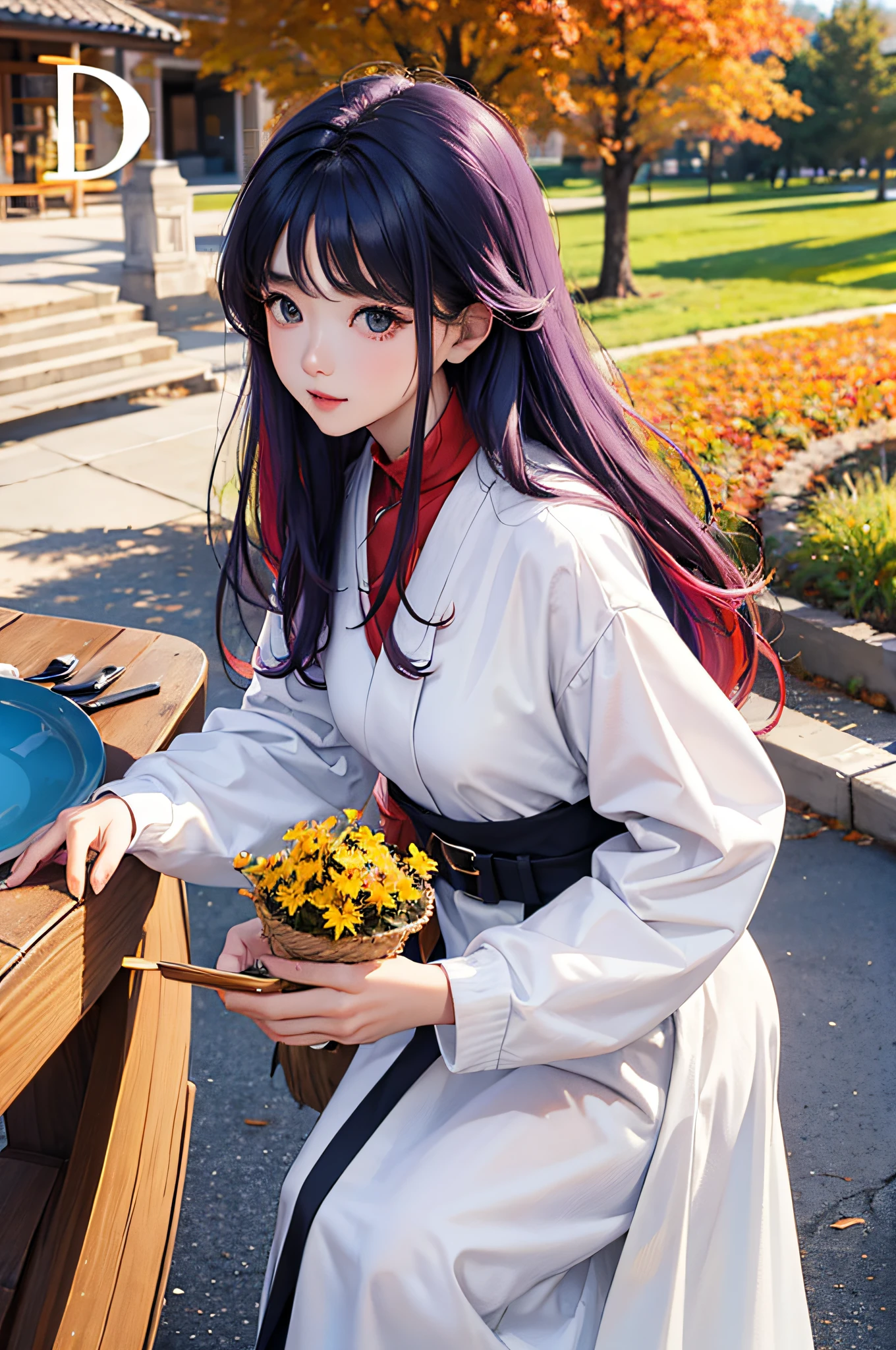 ​masterpiece、top-quality、Autumn costume、colourful hair、outside of house、Magazine covers、The upper part of the body、