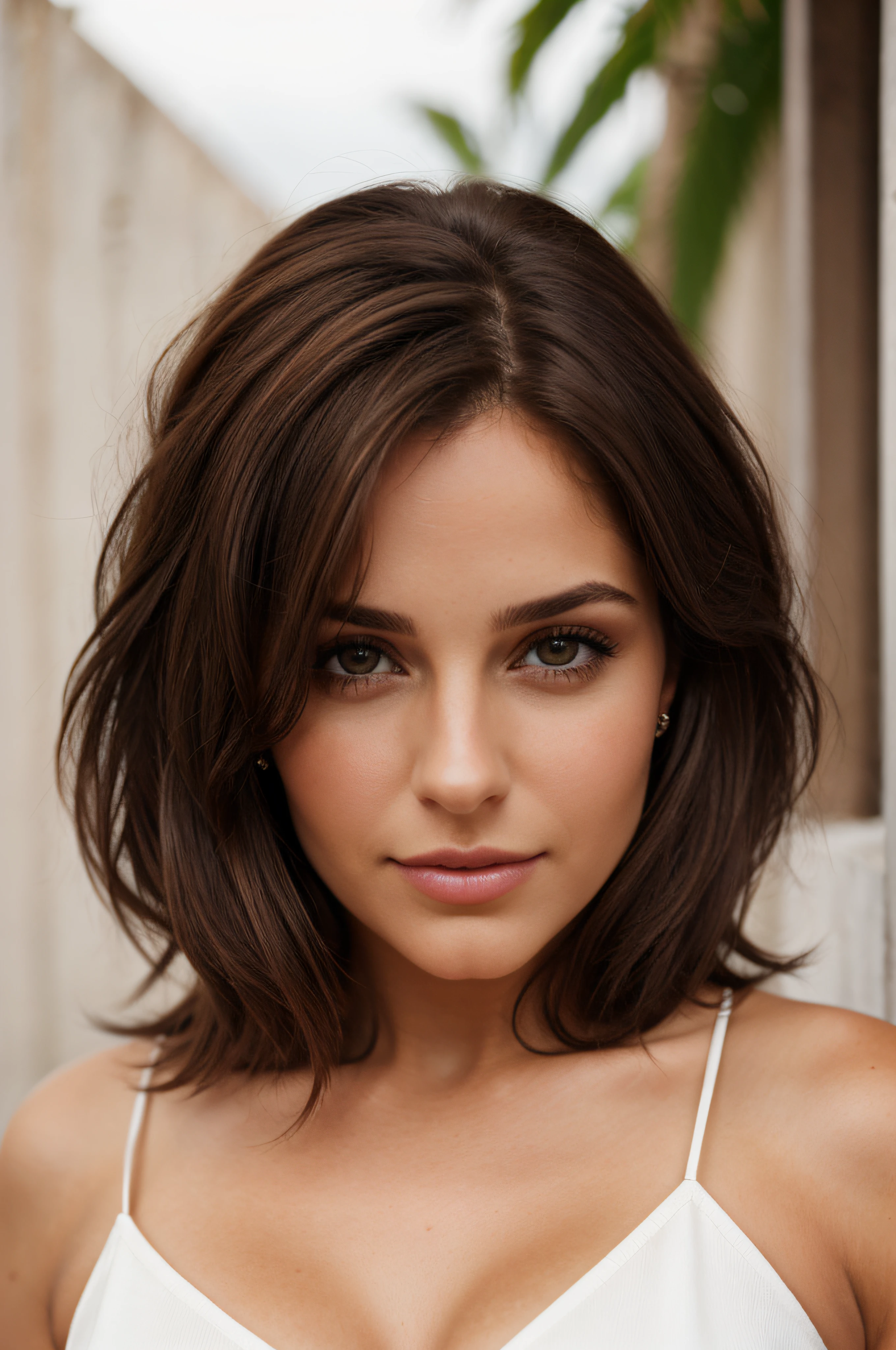 1mujer, (realista:1), brown hair, Cabello largo, ojos negros, feliz, cuerpo completo,