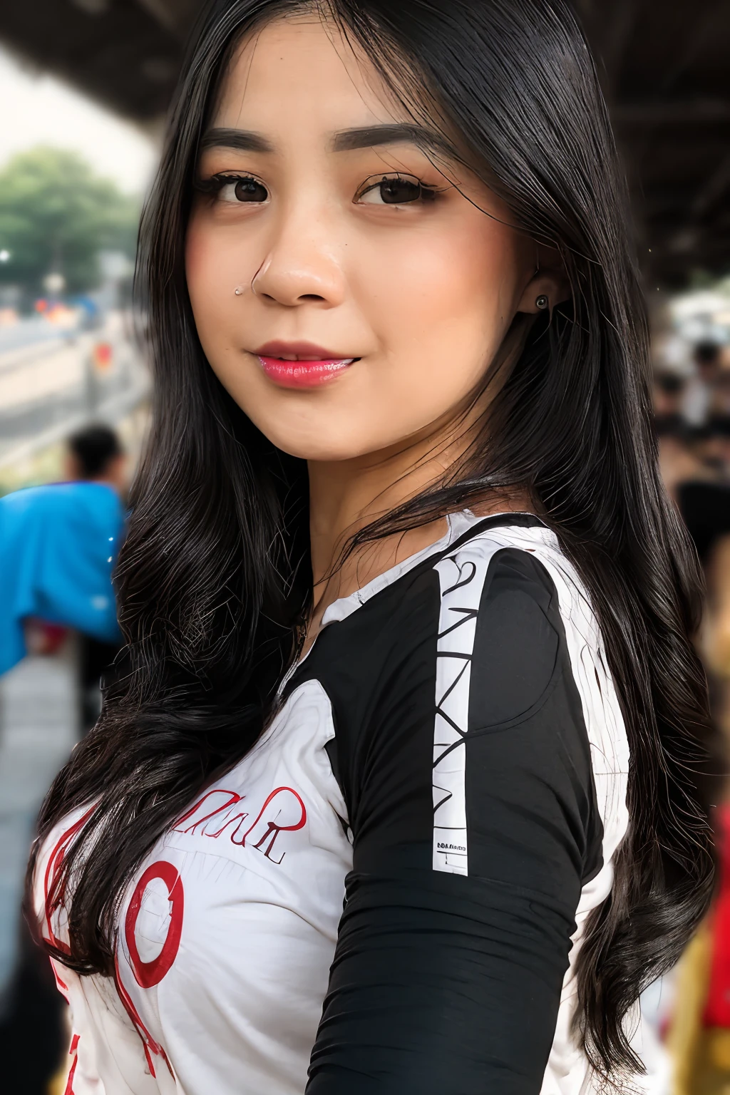 25 years old woman, bokeh, (photorealistic:1.4, realistic), highly detailed CG unified 8K wallpapers, 1girl, ((slender body:1)), looking at viewer, (HQ skin:1.4), 8k uhd, dslr, soft lighting, high quality, film grain, Fujifilm XT3, (((upper body:1.4))), (((black sleeves t-shirt))), (((indoo room))),