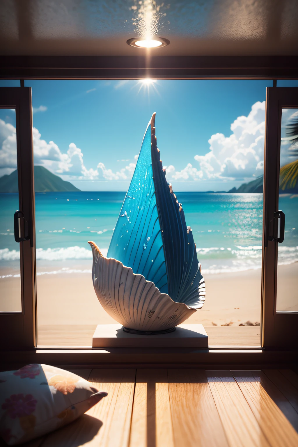 Epic movie poster，Award-Awarded，portrait photo of an（moana：1.2），（sea shell：1.2），（wading：1.2）in the pacific（the ocean：1.1），（swell sea：0.9），Desert island background，palmeiras，sea beach，Fluffy clouds in the sky，outrun，vaporization，trendding on artstation，The is very detailed，finedetail，（lens flare glow：0.9），（The light from the back window is backlighted：0.9），（Halo：0.9），[Style-Micro :: 10]，3d graphic，professional,， 8K， highly  detailed，超高分辨率， Ultra HD display，Beautiful and delicate water,