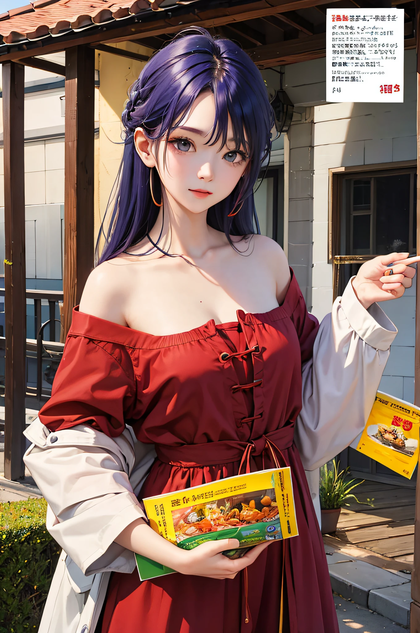 masterpiece、top-quality、Autumn costume、colourful hair、outside of house、Magazine covers、The upper part of the body、