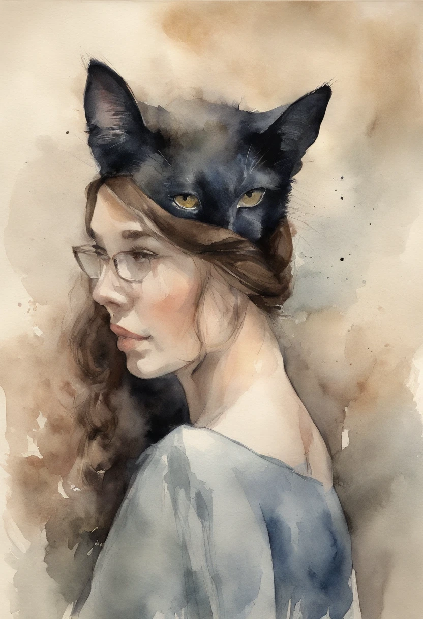 Cat's ears、girl with、black cat