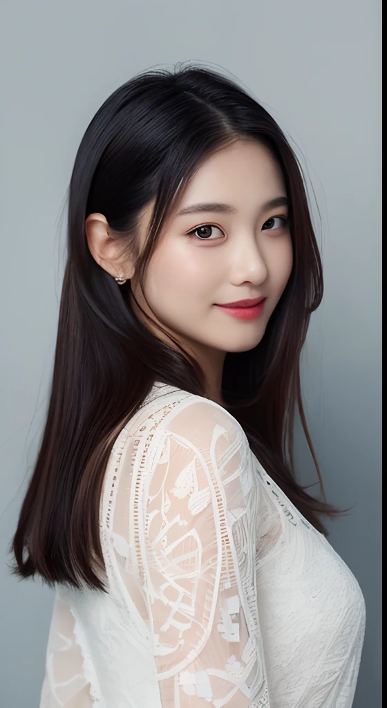 (Best quality, 8K, masterpiece:1.3)) , (one person: 1.4), 1girl, a Korean woman, a goddess, 25 years old, portrait photography, high contrast, God perspective, aperture F1.2, focal length 24mm, ( Full body: 1.2), smile, pose for photos, fine lace, slip dress, simple cut dress, brand dress, simple cut, long black hair, hair tied up, super detailed skin details, detailed fabric texture