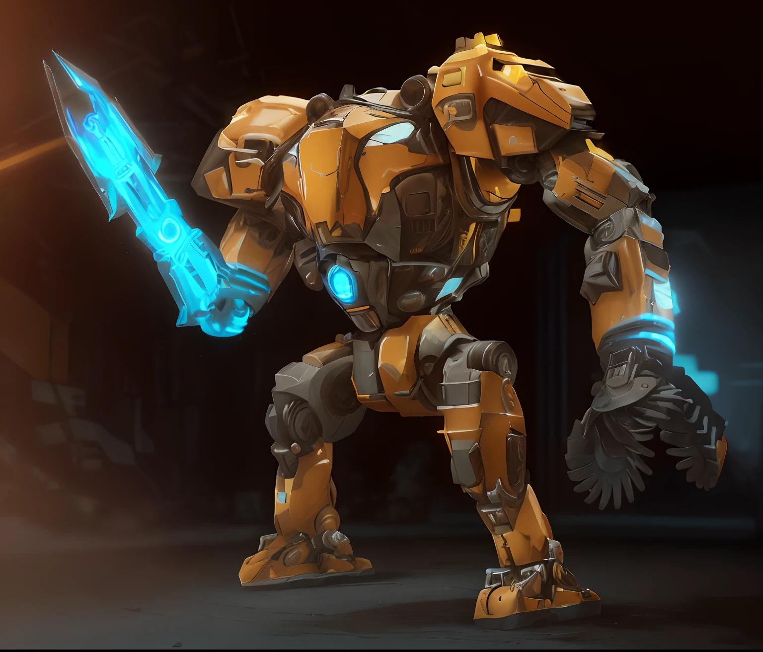 a close up of a robot with a dagger in its hand, battlemech, full body mech, mech, yellow mech, mech robot futuristic, unigine render, mech suit, mega humanoid mech, battle mech, comic book style battlemech, giant mech, mech body, cyber mech, mecha animal, mech warrior, combat mech clothes