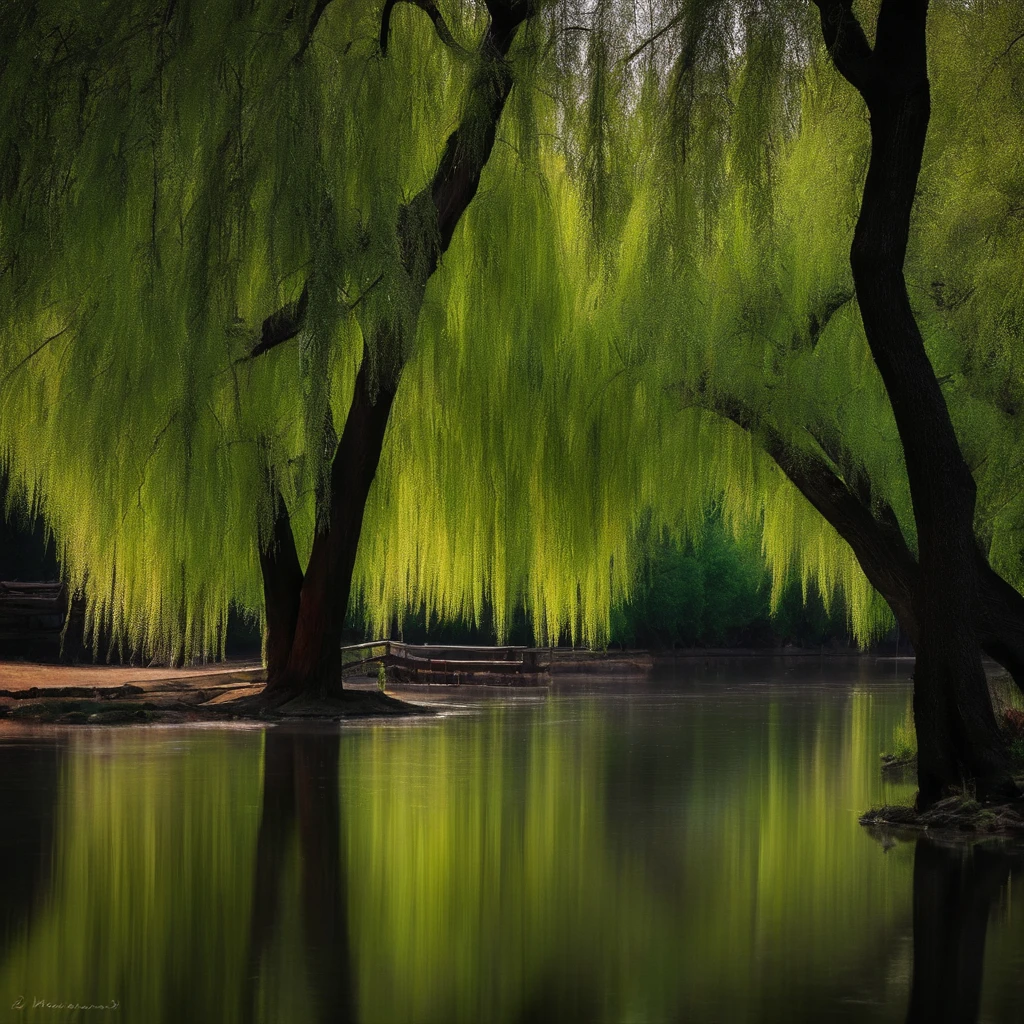 When I visited in the past, there were willows. Today, there's only rain, masterpiece, best quality