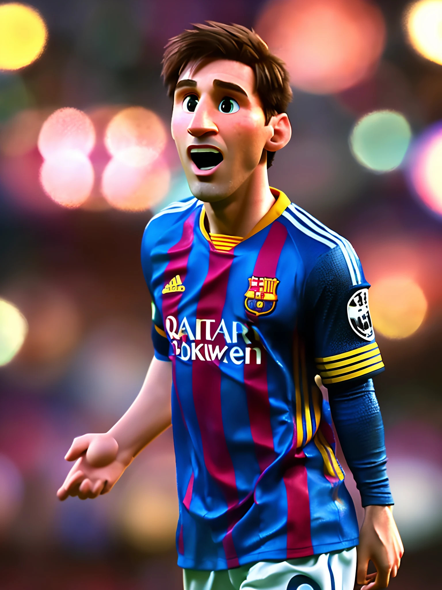 Lionel Messi, (pixar style) (masterpiece:1.2) (bokeh) (best quality) (detailed skin) (detailed texture) (8k) (claymation) (cinematic lighting) (sharp focus