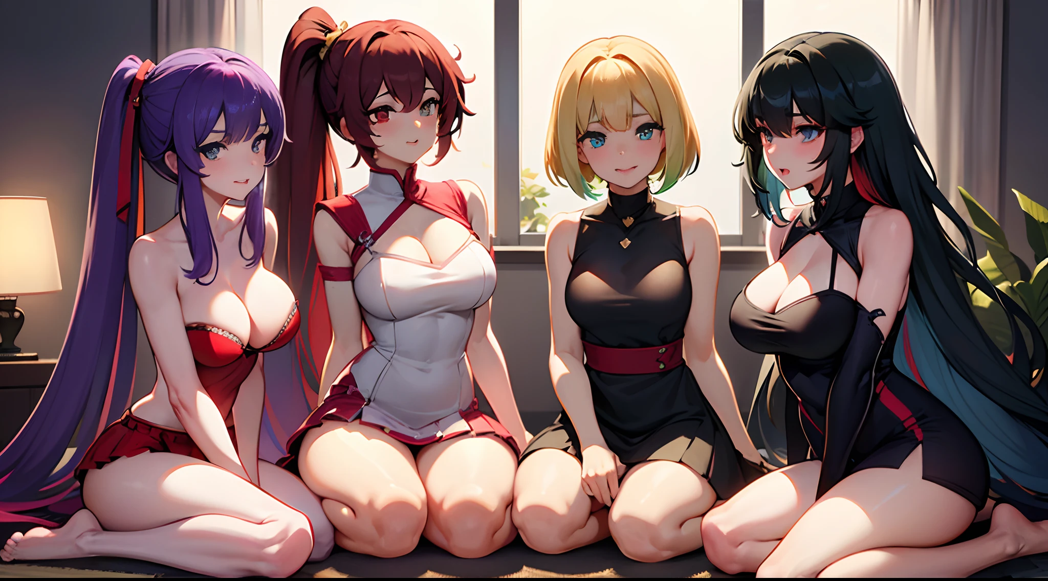 masterpiece, lots of detail, 4k, 8k, ((ultra-detailed)), highres, depth field, soft lighting, milf, 3girls, female focus, bed, nerdy, loose clothes, kissing, tongue, mouth open, lesbian, saliva, straddling, spread legs, upskirt, {green eyes|red eyes|blue eyes|gold eyes}, bangs, {very long hair|short hair|curly hair}, {red hair|black hair|blonde hair|multicolored hair|green hair|purple hair}, {twintails|ponytail|loose hair|bob cut|hime cut|tomboy}, blush, warm, {standing|sitting|kneeling|laying down|posing}, detailed hands