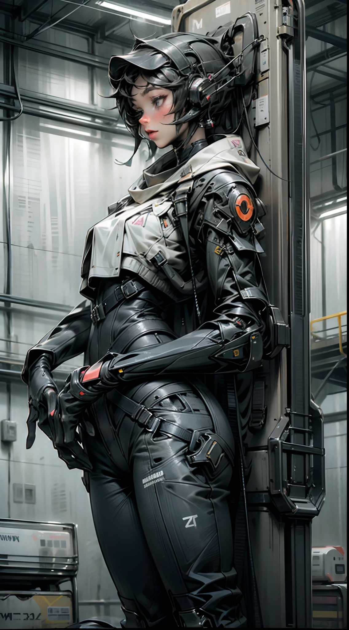 ((Melhor qualidade)), ((obra-prima)), (altamente detalhado: 1.3), 3D, NeonNoir, bela mulher cyberpunk, (using the head mounted display which is thick and hi-tech: 1.2), usando uma capa, hacking um terminal de computador, PURPLE NEON LIGHT FROM MONITOR, GREEN NEON SIGNS ON THE WALL, peitos gigantes, bunda gigante