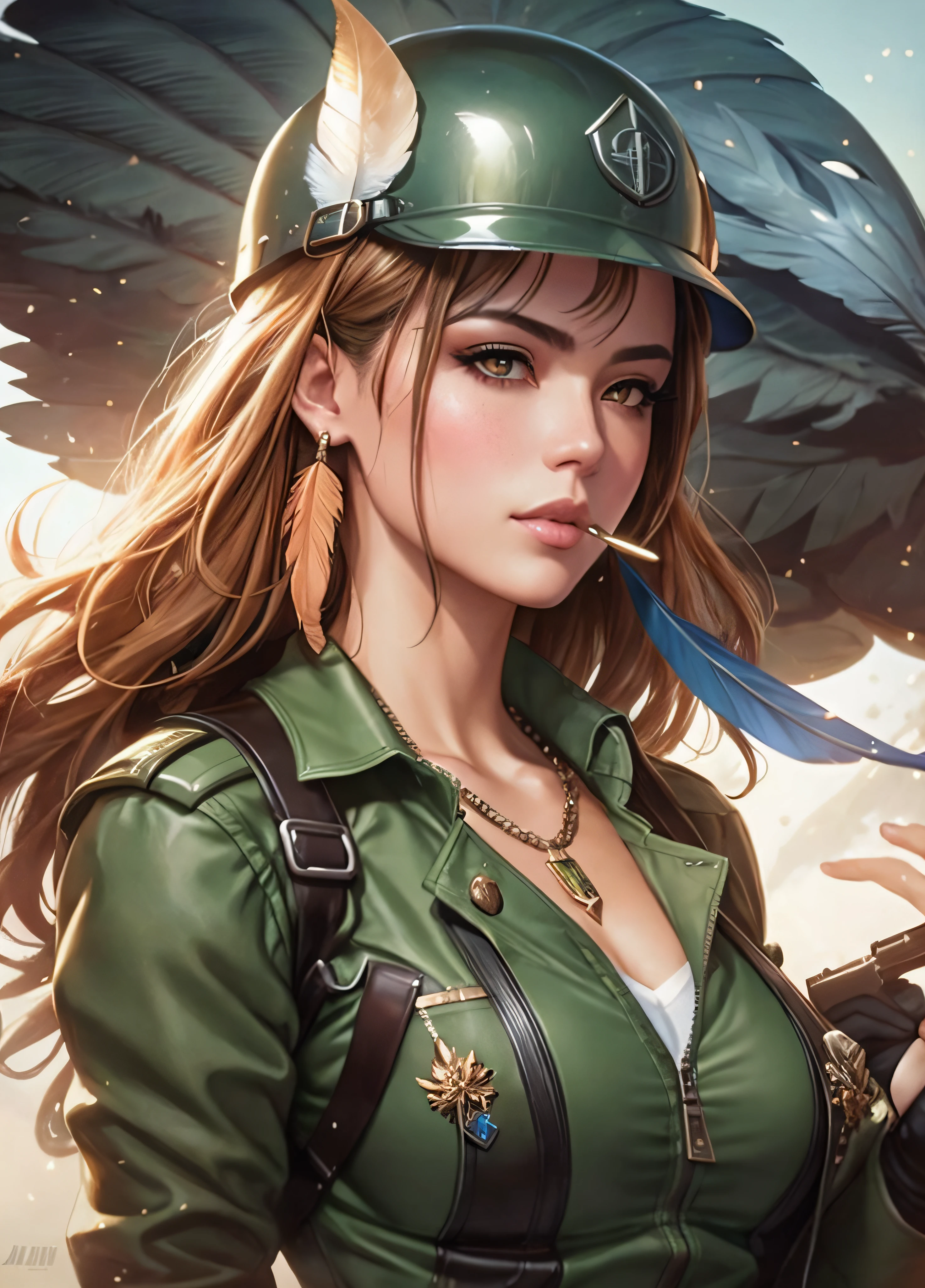 there is a woman in a green uniform holding a gun, ig model | artgerm, artgerm. anime illustration, extremely detailed artgerm, artgerm. high detail, style artgerm, stanley artgerm lau, style of artgerm, artgerm julie bell beeple, artgerm style, artgerm detailed