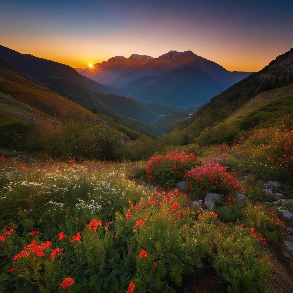 amanhecer, natureza, bom dia, nice mountain with sunny morning