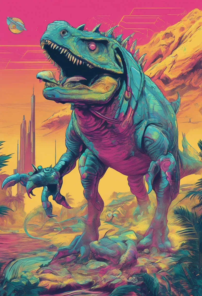 Dinossauro armado, com arma, fuzil, tiranossauro  Rex