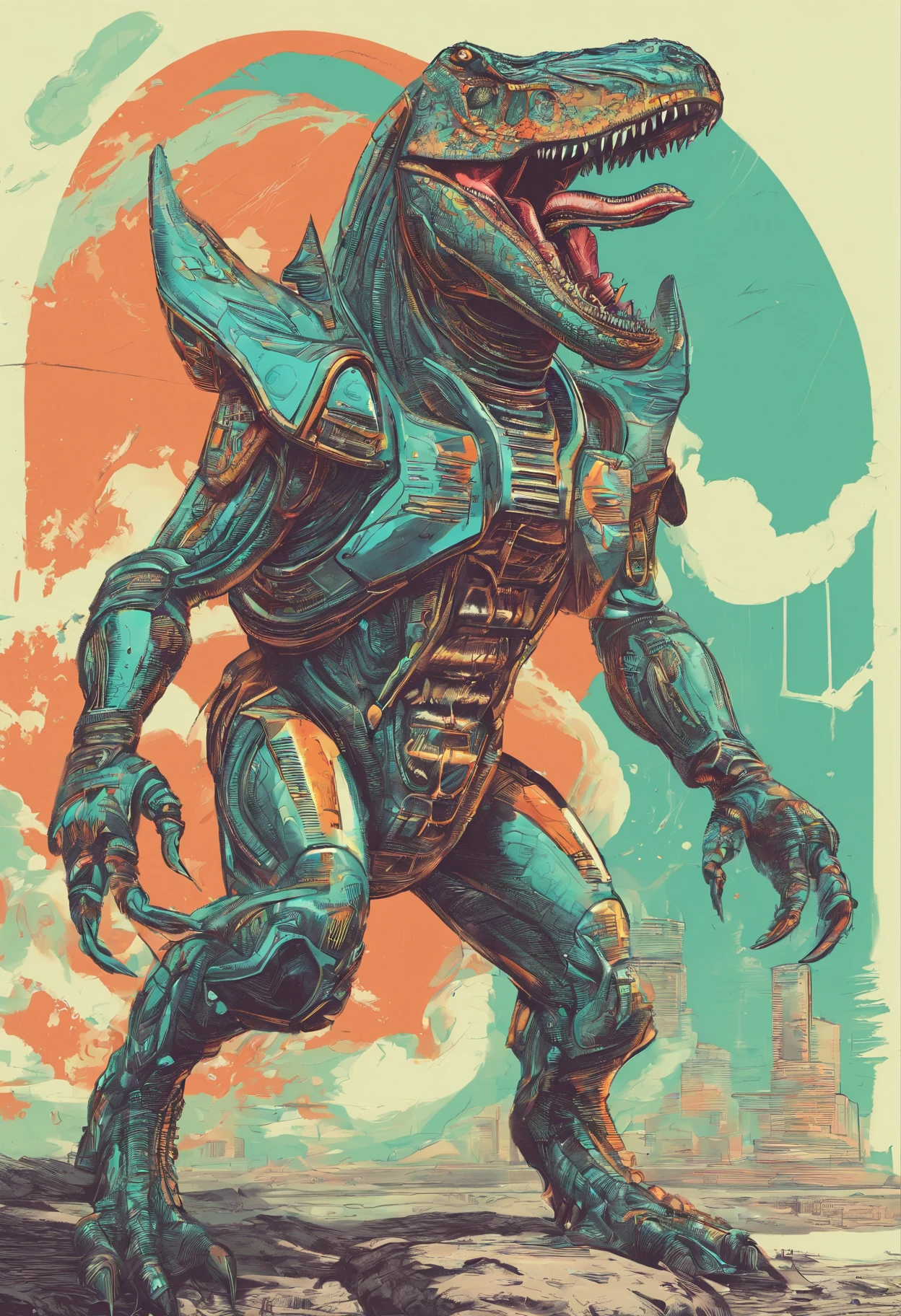 Dinossauro armado, com arma, fuzil, tiranossauro  Rex