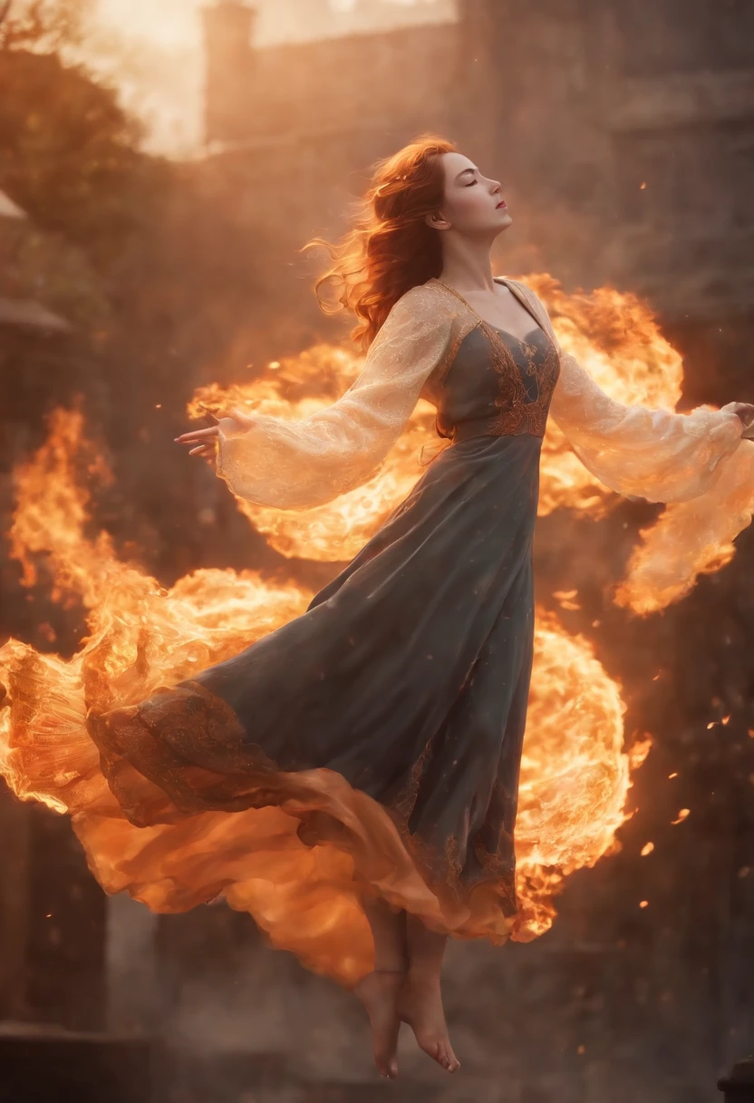 Enter a captivating scene,An anime girl sitting on a floating platform, How energetic fire particles ignite the air around you, Creates a stunningly dynamic atmosphere. Creative lighting styles bathed in brilliant light, Burning light, Harmonizes with rotating fire particles. Crafted with meticulous precision,Render in stunning 10k high resolution, This masterpiece incorporates the artistic medium of digital illustration, The impact of fire, particle sim, and post-processing technology. Take inspiration from anime styles, Mystical realism, and contemporary surrealism, It captures the fiery, The ethereal beauty of anime girls in dancing flames, Fire particles enhance the sense of magic and wonder.