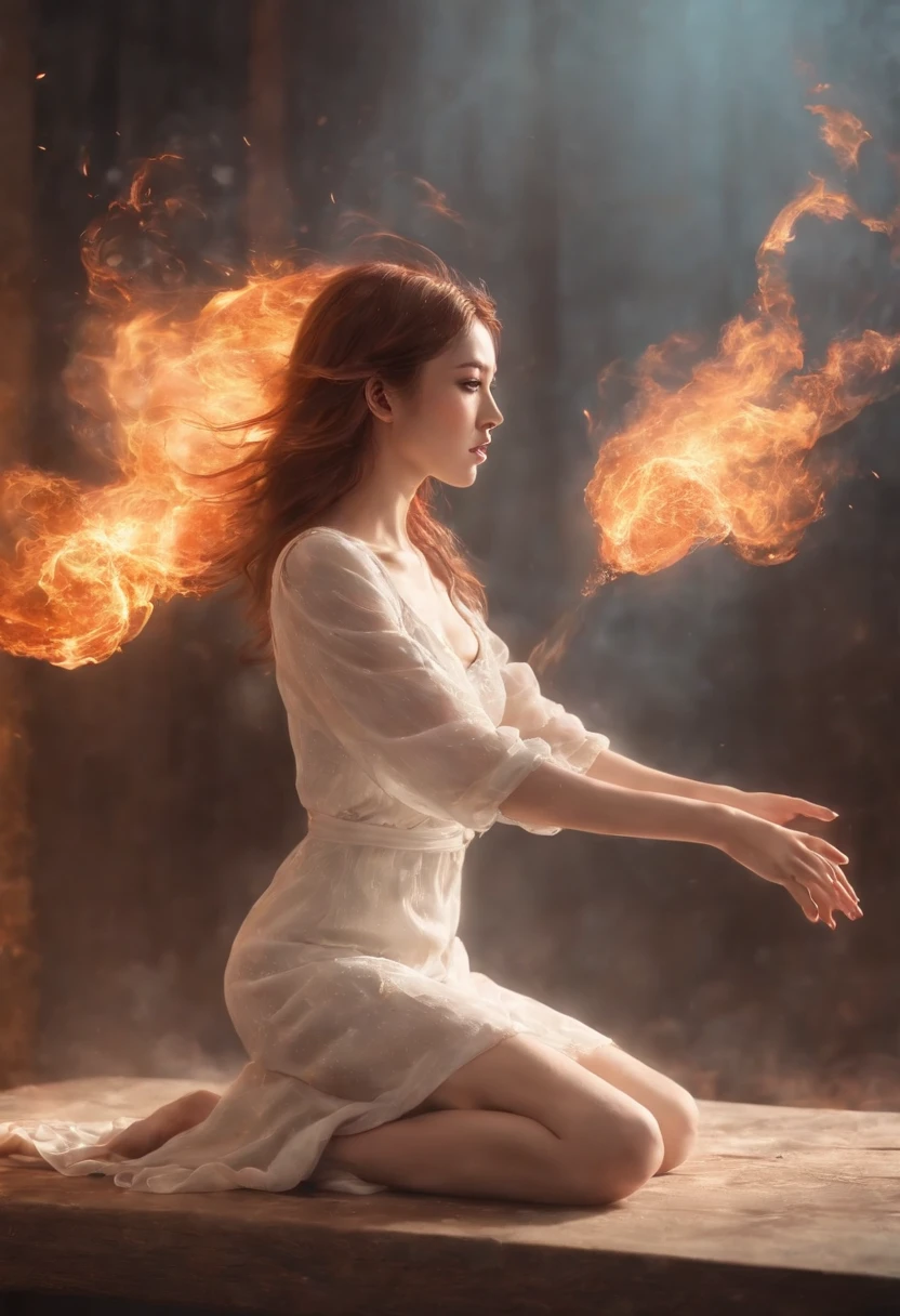 Enter a captivating scene,An anime girl sitting on a floating platform, How energetic fire particles ignite the air around you, Creates a stunningly dynamic atmosphere. Creative lighting styles bathed in brilliant light, Burning light, Harmonizes with rotating fire particles. Crafted with meticulous precision,Render in stunning 10k high resolution, This masterpiece incorporates the artistic medium of digital illustration, The impact of fire, particle sim, and post-processing technology. Take inspiration from anime styles, Mystical realism, and contemporary surrealism, It captures the fiery, The ethereal beauty of anime girls in dancing flames, Fire particles enhance the sense of magic and wonder.
