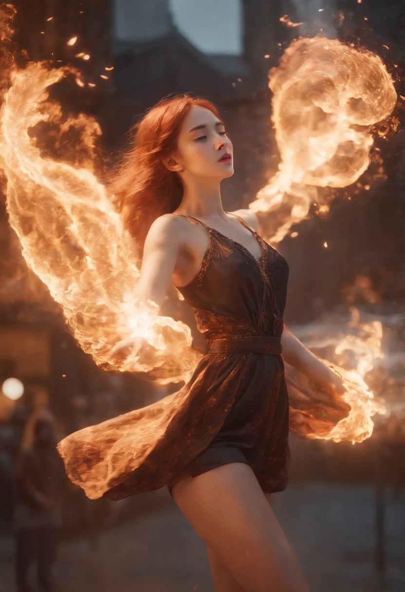 Enter a captivating scene,An anime girl sitting on a floating platform, How energetic fire particles ignite the air around you, Creates a stunningly dynamic atmosphere. Creative lighting styles bathed in brilliant light, Burning light, Harmonizes with rotating fire particles. Crafted with meticulous precision,Render in stunning 10k high resolution, This masterpiece incorporates the artistic medium of digital illustration, The impact of fire, particle sim, and post-processing technology. Take inspiration from anime styles, Mystical realism, and contemporary surrealism, It captures the fiery, The ethereal beauty of anime girls in dancing flames, Fire particles enhance the sense of magic and wonder.