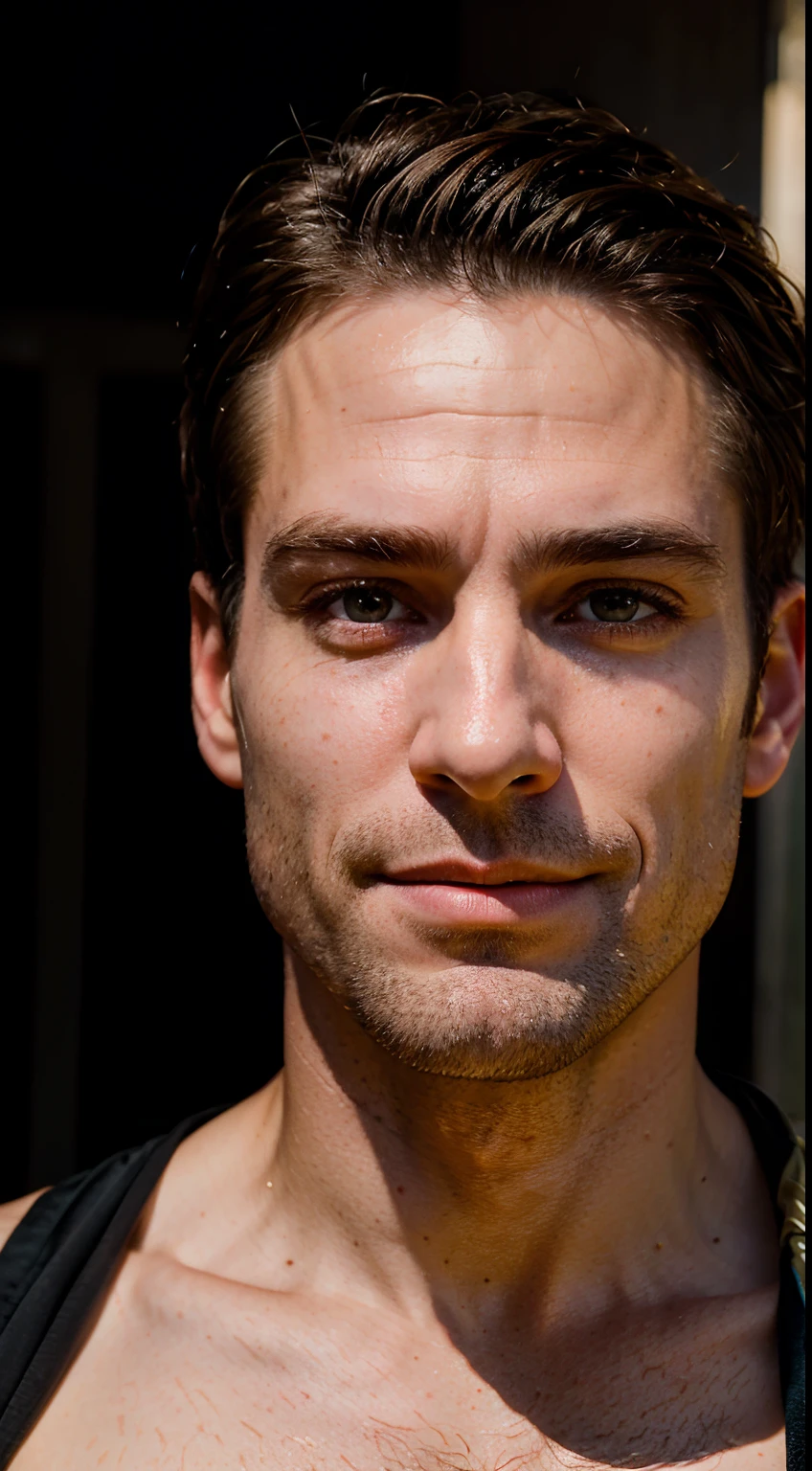 FRW, Very detailed CG Unity 8k wallpaper, (36-year-old man), ((1 man)),muscular body, pale skin (a masterpiece, beautiful person, well detailed face , photorealistic, hyperrealistic), ((suit)), (smiling:0.7) ,(light lighting), detailed skin texture, detailed teeth, face portrait