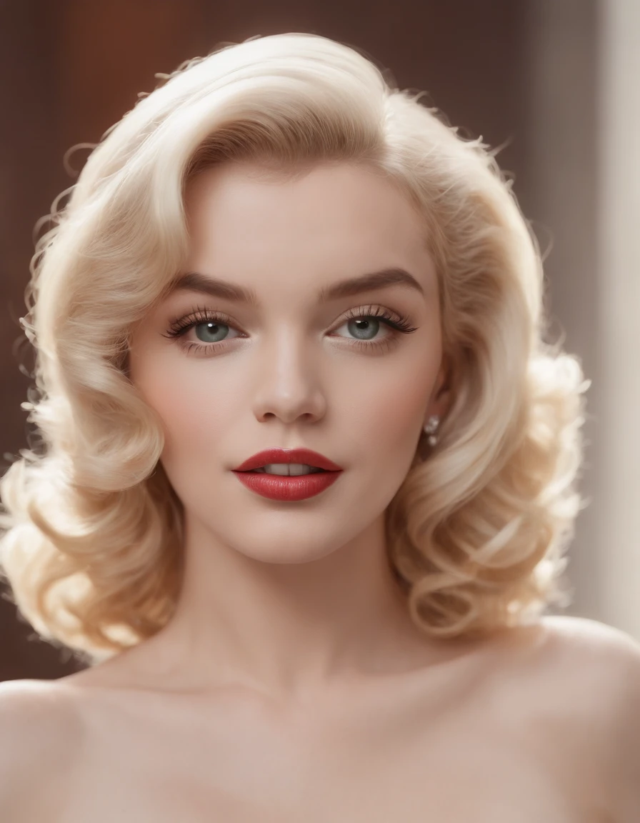 realista, a beautiful 22-year-old Marilyn Monroe, impecable, en baby doll transparente, cuerpo entero,Mujer joven y bonita que exuda una presencia elegante y seductora, cara bonita, burnt long brown hair, grandes ojos marrones, . His figure is perfection, cara feliz, Objetivos completos, Impresionante collar de esmeraldas y diamantes, 8K resolution concept art portrait, (((Cabello largo y ondulado)), (Labios seductores:1.3), Highly Detailed Face and Skin Texture, ((altamente seductor)),