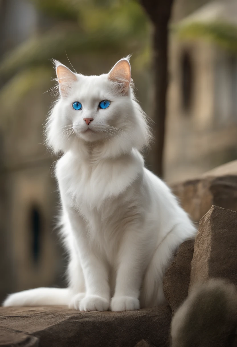 Cat animals of white color,Median height with blue eyes