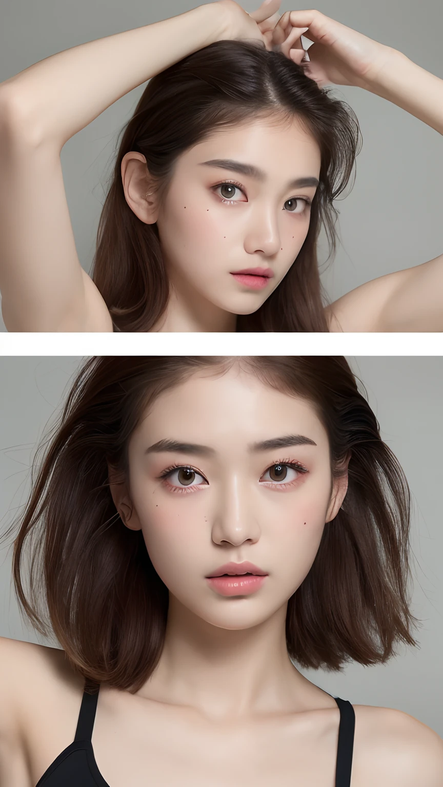 ((Best quality, 8k, Masterpiece :1.3)), 1girl, Pretty woman with emphasizing slender abs :1.3, (random hairstyles :1.2), Oversized tank top :1.2, Ultra-detailed face, Detailed eyes, Double eyelid, armpit