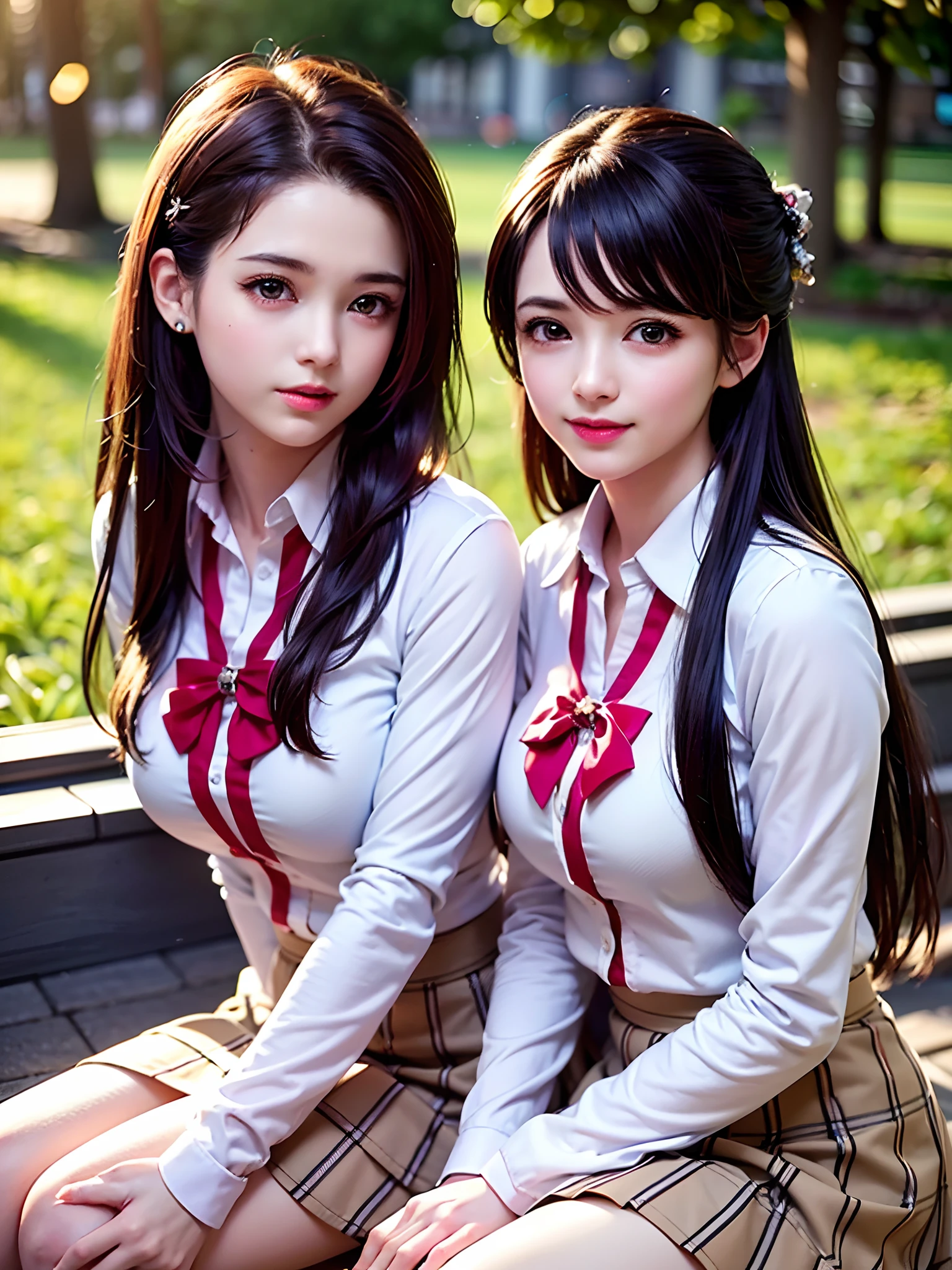 Vietnamese girl, Gigantic Boobs, Meisterwerk, ultra-detailliert, ultra realistisch, Schuluniform, legwear, big clevage, ((oben ohne))