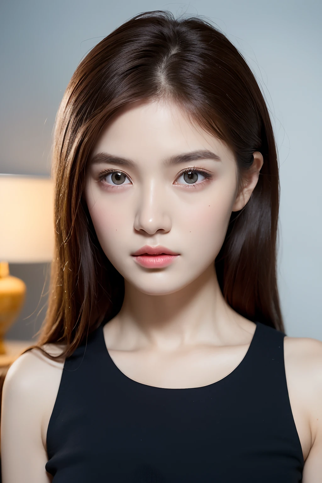 ((Night, Real Light, Top Quality, 8k, Masterpiece: 1.3)), Normal Body Beauty: 1.4, (Brown Hair, Big: 1.3), Mini Skirt, Pants, Studio Home, Ultra Detailed Face, Detailed Eyes, Double Eyelids