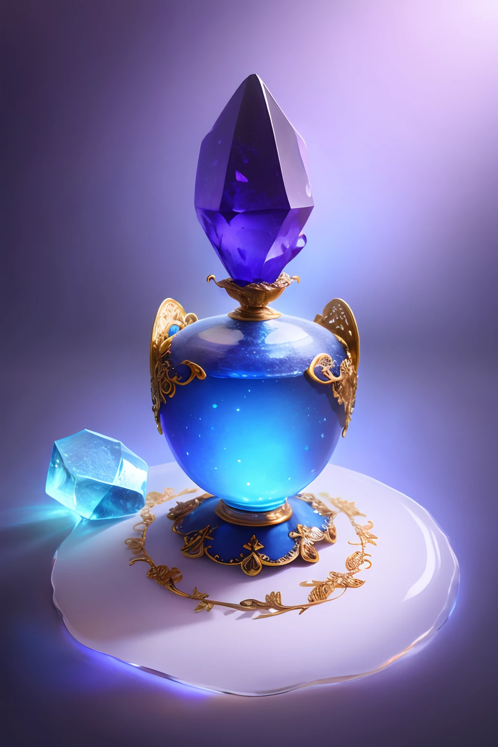 Moonshine cup，delicated，There is a sense of design，There are crystals、Pedras preciosas、themoon，It is mainly blue, purple and gold