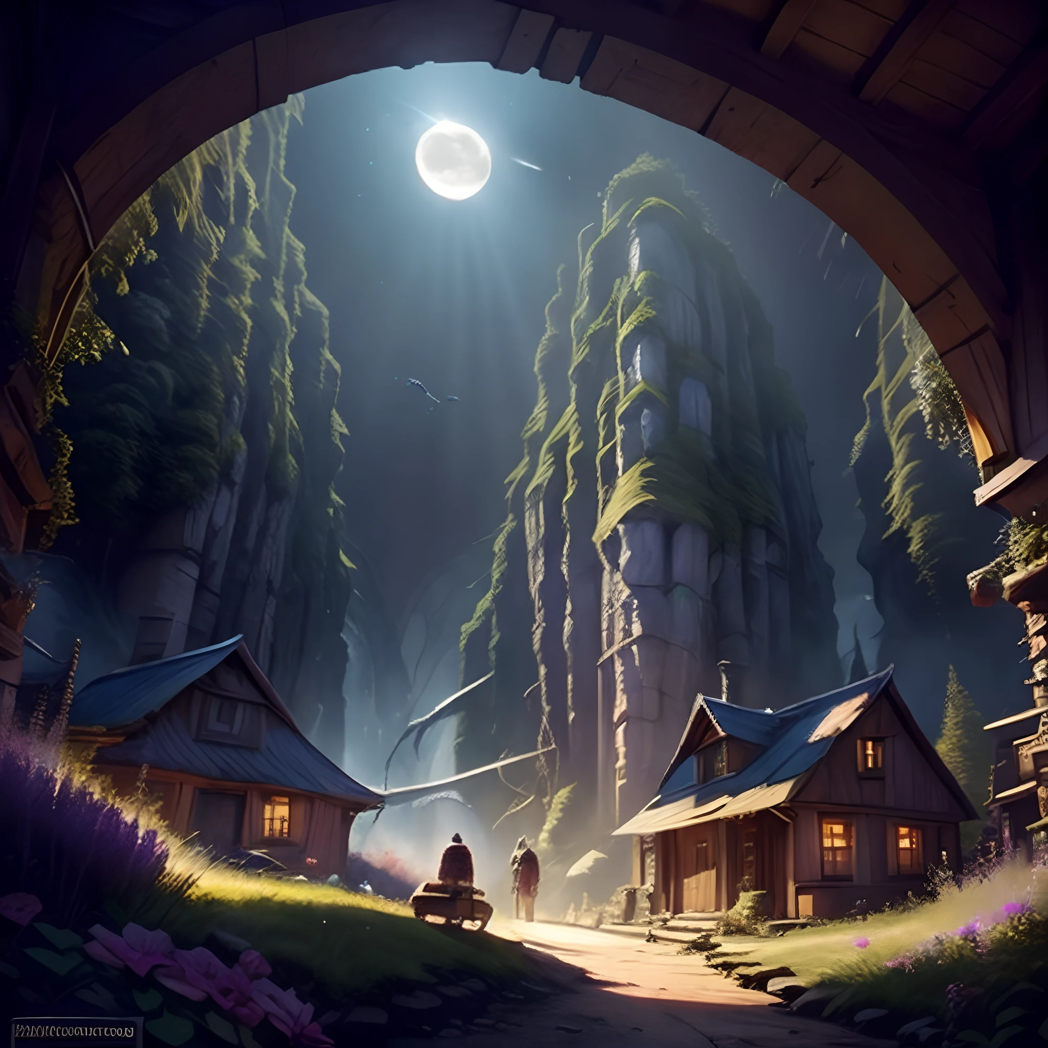 uma pintura de uma pequena aldeia nas montanhas com um carro passando, Estilo Andreas Rocha, inspirado em Andreas Rocha, arte de fantasia digital 2d detalhada, Arte de fantasia grande angular, Bussiere Rutkowski Andreas Rocha, arte de fantasia digital 2d, arte estilo fantasia, Unreal Engine Arte de fantasia, Silvain Sarrailh, Epic Fantasy Digital Art Style