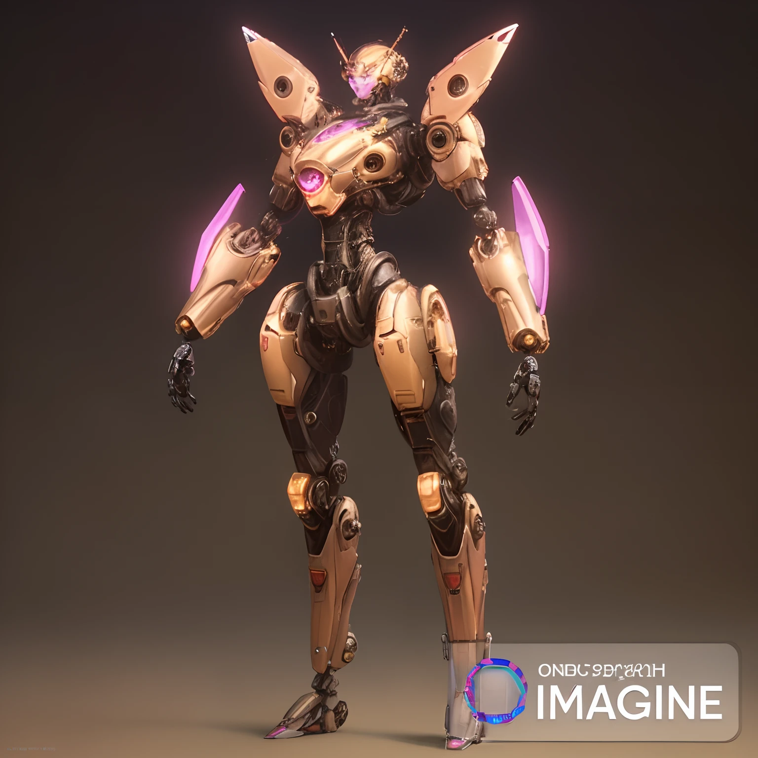 a close up of a robot with a large body and a large head, female mecha, an concept art of the tau queen, girl in mecha cyber armor, anime robotic mixed with organic, streamlined pink armor, female robot, detailed full body concept, sci - fi character, sci fi female character, daniel maidman octane rendering, simple futurist cyborg empress --auto