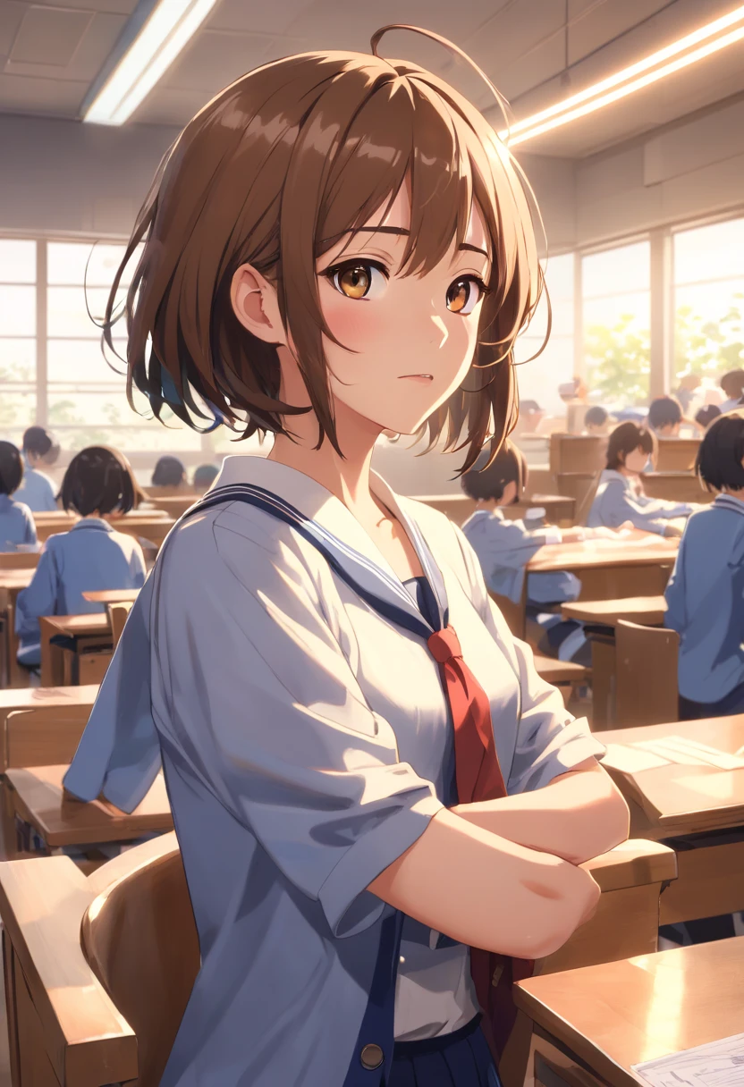 6girl,in school uniform, VR、AR,best quality, master, (full body:1),highres, Mapping tools,UAVs,(pupils:6)(solo:1),Motivated students, 校服, Issuing card anime (Motivated students:1.4), cameras、camera, School uniforms, Architecture School buildings, 校服, (Realism:1.5), 超高分辨率, Best quality at best, Drones in the sky, Strands of hair, Arm on the back, (expressive hair:1.4) ,Perfect body proportion,