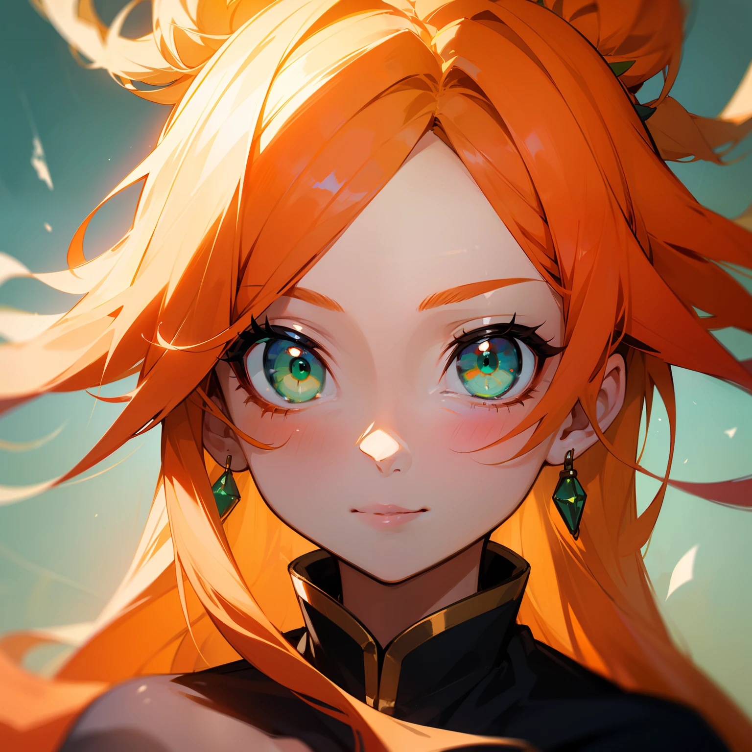 (beste Quality、A masterpie)、1girls、looking at the viewers、long orange hair、Green eyes