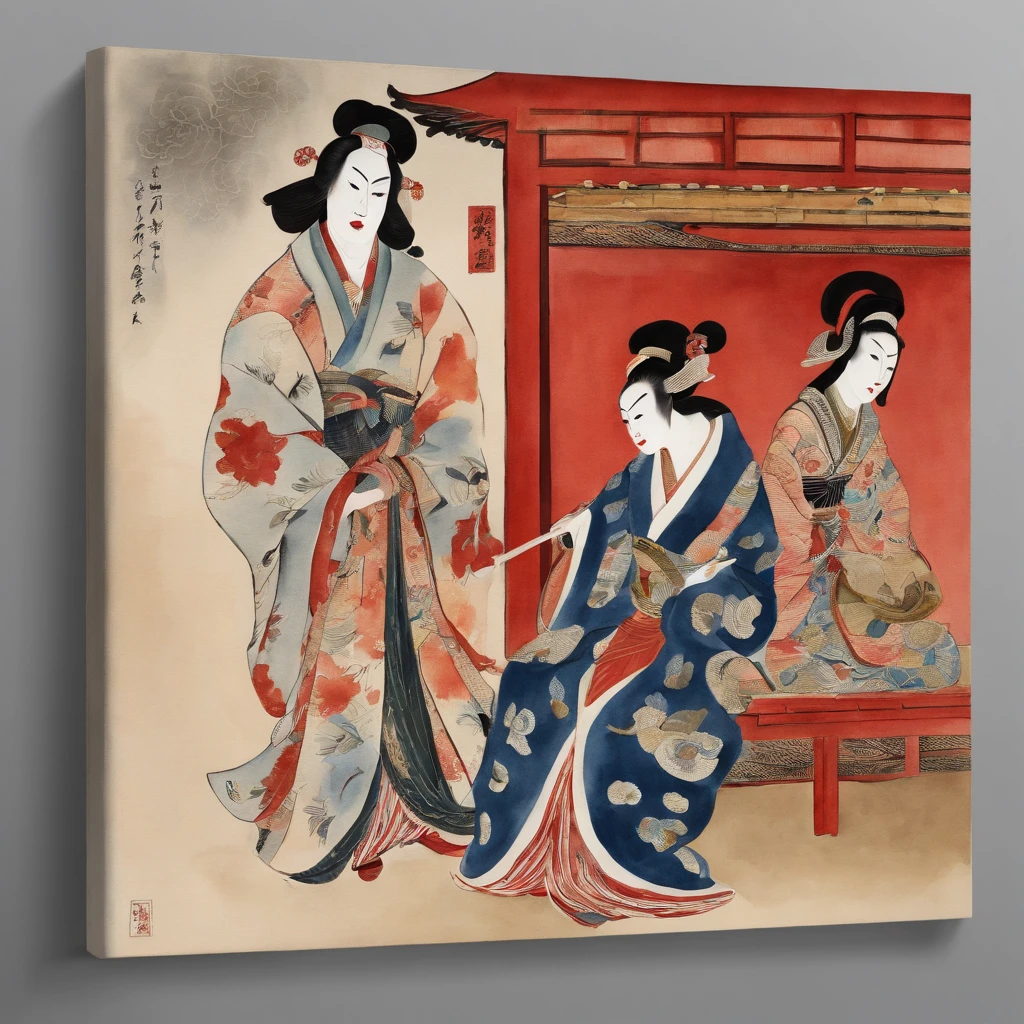 Kabuki, Japanese traditional opera, on stage, Ukiyo-e, Utamaro