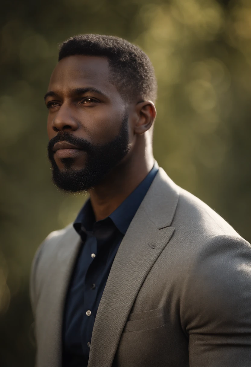 (highres,masterpiece:1.2),(realistic,photorealistic,photo-realistic:1.37) portrait of a (handsome, strong) black father, (with a kind, gentle expression) (wearing a stylish suit:1.1). The father has (expressive eyes:1.1) (with a gleam of wisdom), a (well-defined nose) and (full, well-shaped lips). His (beard) is (neatly trimmed) and his (skin is flawless, with a smooth complexion). The father is (standing) with (confidence), (leaning slightly forward) as if he is about to say something important.

The background is a (subtle gradient, seamlessly blending colors) that enhances the portrait's focus on the father. The lighting is (soft and diffused), casting a gentle glow on his face, highlighting his features in (subtle shadows). The colors are (rich and vibrant), with a range of (deep, warm tones) that complement his skin tone.

The portrait is created using (oil painting techniques), with (careful attention to detail) and (precision brushstrokes). The strokes bring out the (texture of his skin) and capture the depth and complexity of his facial features. The overall composition is balanced and harmonious, with the father's gaze drawing viewers in.

This portrait is a tribute to the strength, wisdom, and love of black fathers. It captures a moment of connection and pride, showcasing the beauty and resilience of fatherhood.