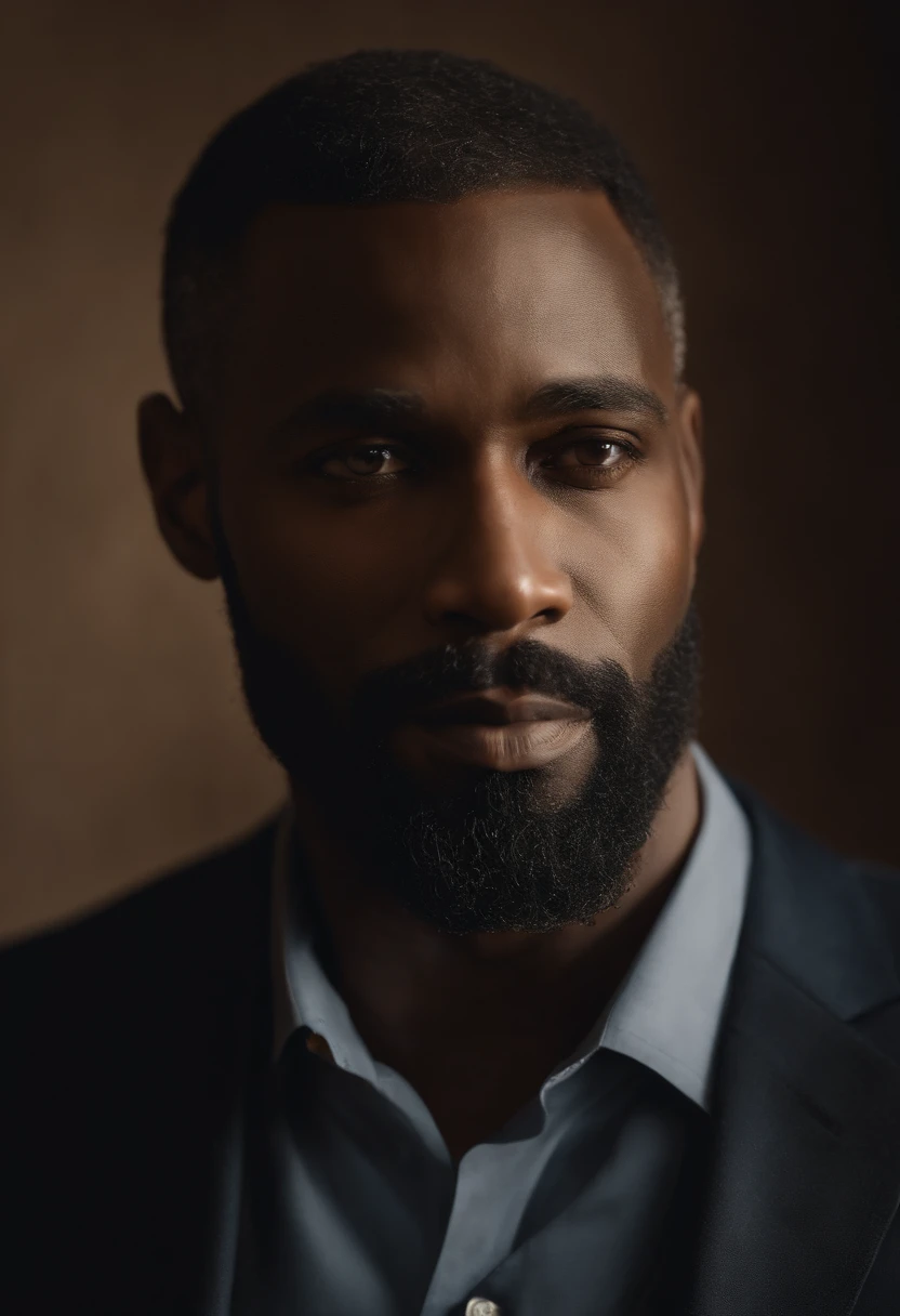 (highres,masterpiece:1.2),(realistic,photorealistic,photo-realistic:1.37) portrait of a (handsome, strong) black father, (with a kind, gentle expression) (wearing a stylish suit:1.1). The father has (expressive eyes:1.1) (with a gleam of wisdom), a (well-defined nose) and (full, well-shaped lips). His (beard) is (neatly trimmed) and his (skin is flawless, with a smooth complexion). The father is (standing) with (confidence), (leaning slightly forward) as if he is about to say something important.

The background is a (subtle gradient, seamlessly blending colors) that enhances the portrait's focus on the father. The lighting is (soft and diffused), casting a gentle glow on his face, highlighting his features in (subtle shadows). The colors are (rich and vibrant), with a range of (deep, warm tones) that complement his skin tone.

The portrait is created using (oil painting techniques), with (careful attention to detail) and (precision brushstrokes). The strokes bring out the (texture of his skin) and capture the depth and complexity of his facial features. The overall composition is balanced and harmonious, with the father's gaze drawing viewers in.

This portrait is a tribute to the strength, wisdom, and love of black fathers. It captures a moment of connection and pride, showcasing the beauty and resilience of fatherhood.