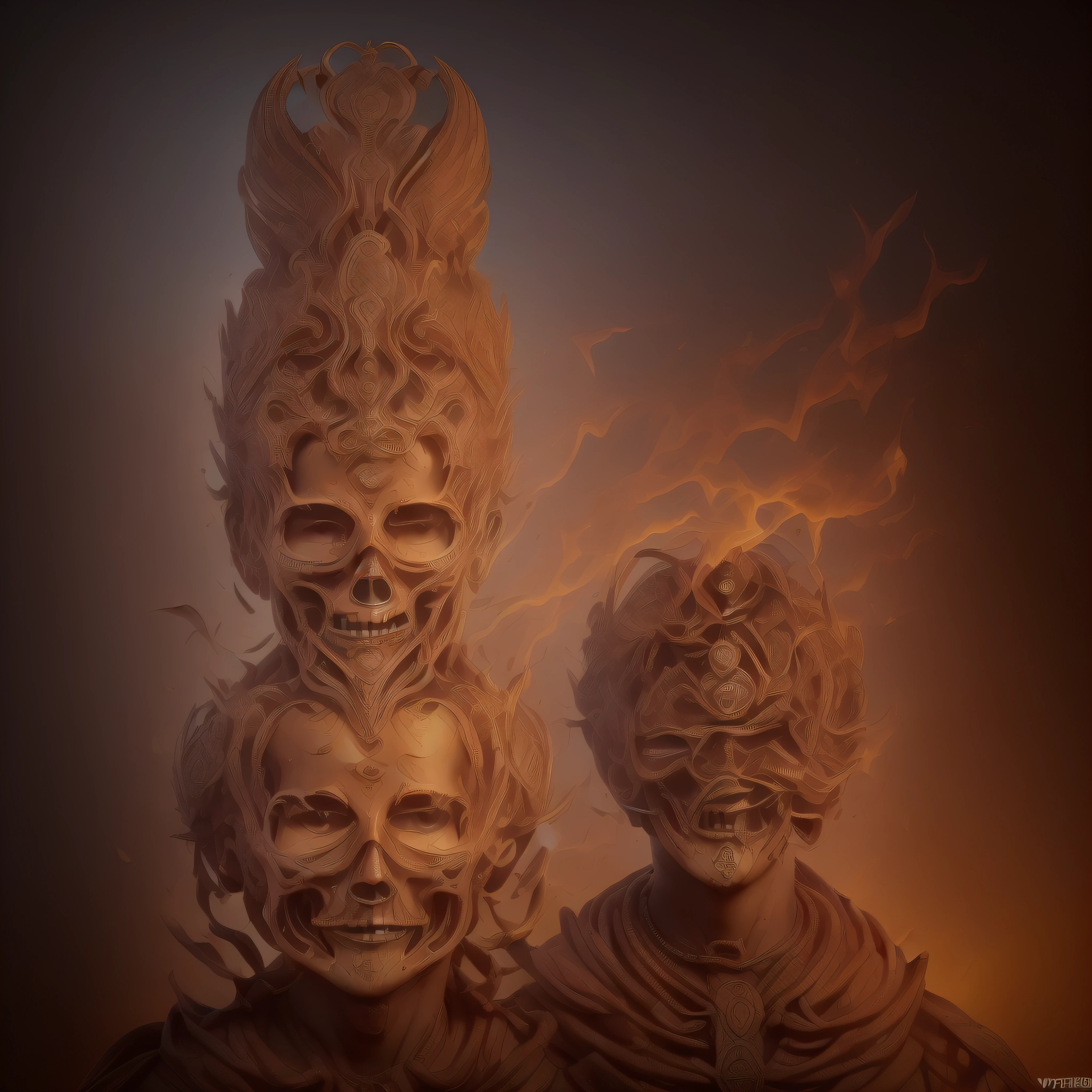 (extremadamente detallado, obra maestra, La mejor calidad, foto antigua, principios de siglo, VHS Aesthetics) demonio con ocho cuernos en la cabeza, sin ojos, sonriente, colmillos afilados, cuerpo realista, carne humeda. garras afilada. Light Volumetric
