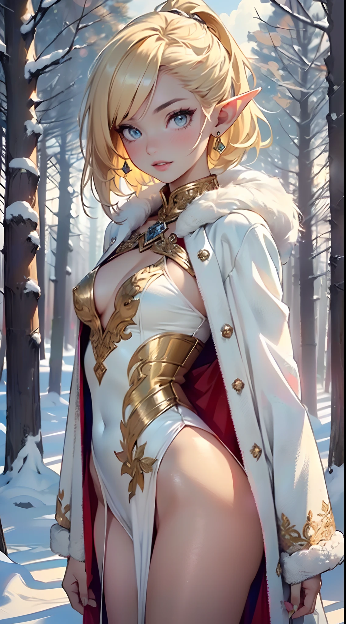 cute loli elf,(((little loli,tiny little body,little))),(((6 years old))),((anime elf loli with extremely cute and beautiful blonde hair)), (((elf))), (((elf ears))),

(((flat chest))),((((blonde hair:1.35,messy blonde hair,colored inner hair,ear breathing)))),(((eyes golden:1.3))),intricate eyes,beautiful detailed eyes,symmetrical eyes,big eyes:1.5,(((lustrous skin:1.5,bright skin: 1.5,skin tanned,shiny skin,very shiny skin,shiny body,plastic glitter skin,exaggerated shiny skin,illuminated skin))),(delicate detailed fingers,detailed body,(detailed face)),

cute,slutty,erotic,daring,((nsfw)),

zettai ryouiki,revealing clothing,show skin,(((Sexy ivory fur coat, ivory fur coat outfit, wearing a ivory fur coat:1.3,ivory winter coat))), ((ivory mini-skirt,ivory mini skirt with furry edge,visible thong straps)),(white gloves,ivory clothes,semi-naked,with little ivory clothing,((((furry edge clothing)))),(((intricate outfit,intricate clothes,embroidered outfit,ornate outfit,embroidered clothes,ornate clothes))),

(dynamic pose:1.0),embarrassed,(centered,scale to fit dimensions,Rule of thirds),

((snowy pine forest at night)), with dark stormy clouds,winter,scenery:1.25,((snow forest background)),Christmas tree,

highres,sharp focus,(ultra detailed,extremely detailed),(photorealistic artwork:1.37),(extremely detailed CG unity 8k wallpaper),(((vibrant colors,vibrant theme))),(intricate),(masterpiece),(best quality),