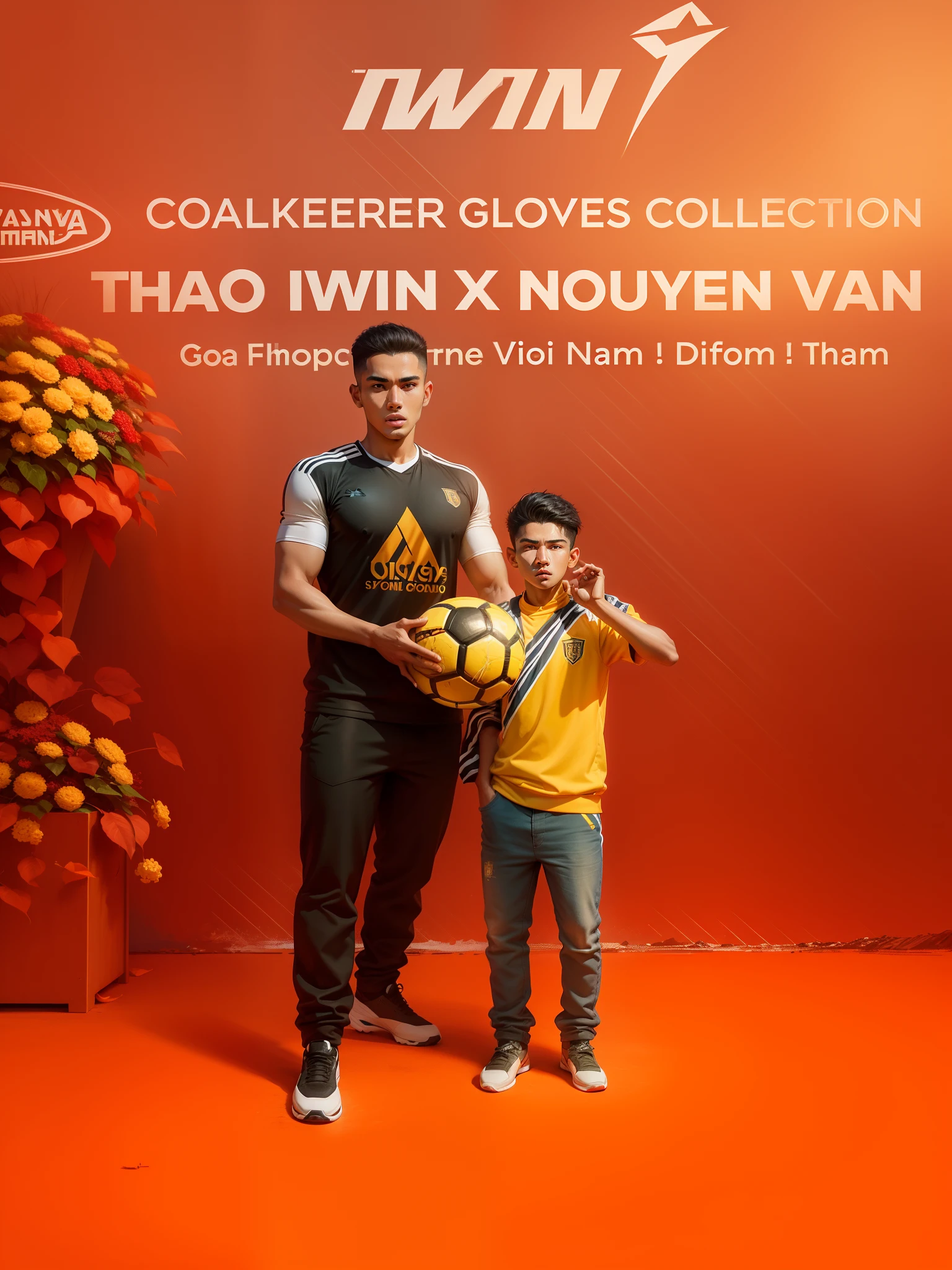 there is a young man holding a soccer ball on a field, mohamed chahin style, thawan duchanee, nivanh chanthara, very very low quality picture, mohamed chahin, dribble contest winner, quy ho, trending dribble, hoang long ly, made with photoshop, bao pham, khyzyl saleem, football player