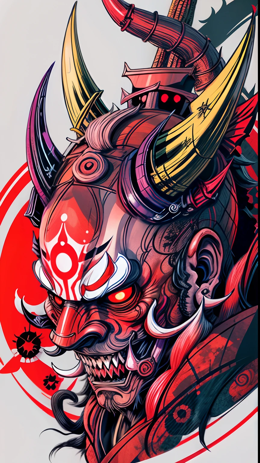 Hannya oni mask style 0mib， harajuku hip hop graffiti inspired Illustrator， master-piece， high quailty， 8K， high resolutions， highdetailed， cwoman