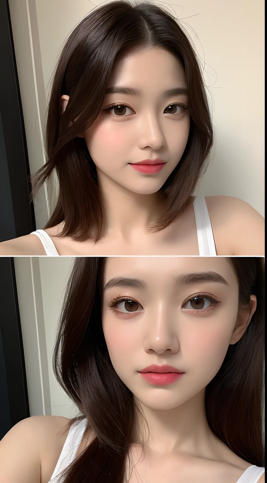 ((Midnight, Acura, 8K, Masterpiece: 1.3)), Full body, Long legs, Focal length: 1.2, Perfect Body Beauty: 1.4, Slim Abs: 1.1, ((Dark Brown Hair, Big Breasts: 1.2 )), (White Slip Dress, Standing: 1.2), ((Selfie Don't Leak Out of Mobile: 1.6)), Highly detailed face and skin texture, Detailed eyes, Double eyelids