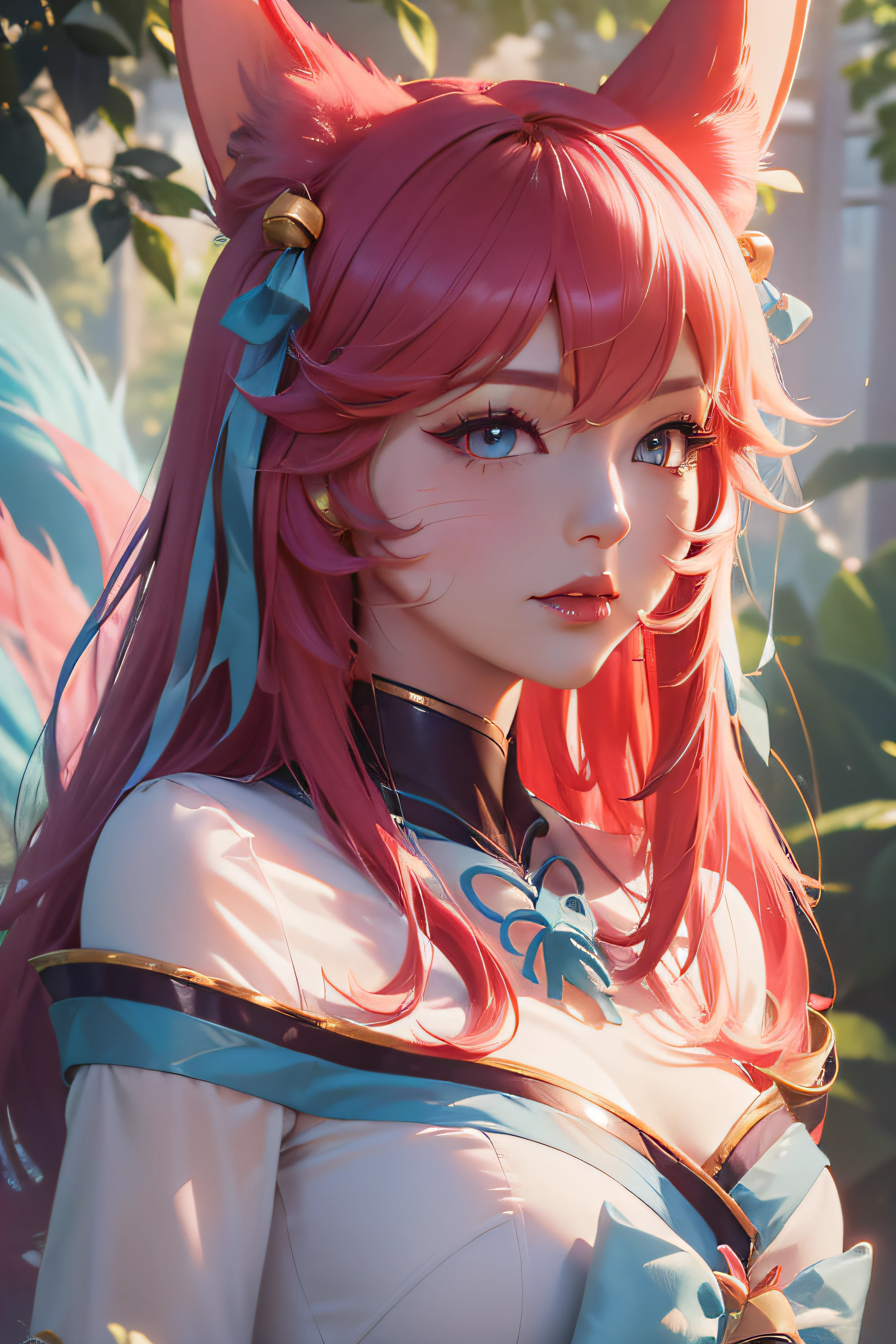 ((Best Quality)), (Highest picture quality) (Detailed eye description) ((巨作)) (((Ahri)), 1girl, (((league of legends))), ((Detailed: face)), ((A highly detailed: Eyes)), silky clothes, Full clothes,