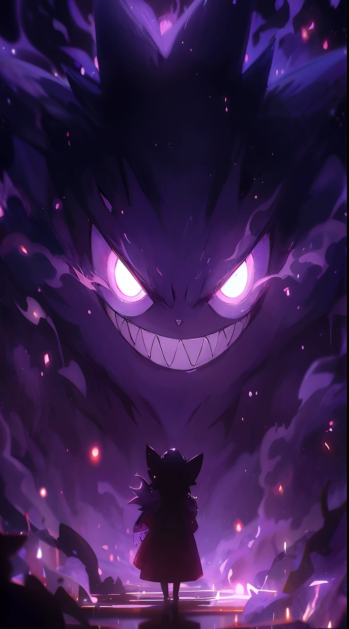 anime big breast, Pokemon, Black eyes, purple, Night, purple, Eyes, gengar, evil smile and glowing eyes, zorua pokemon, illustration pokemon, Anime epic artwork, wide evil grin, Anime art wallpaper 4 K, Anime art wallpaper 4k, 4K anime wallpaper, Anime wallpaper 4 k, Anime wallpaper 4K, high detailed official artwork
